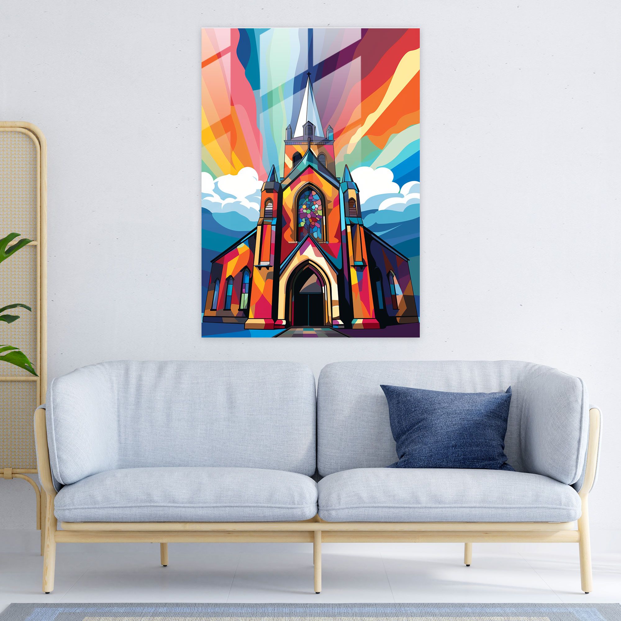 Pop Art Church Glass Wall Art - Church, Modern Art, Bold Colors, Glass Print