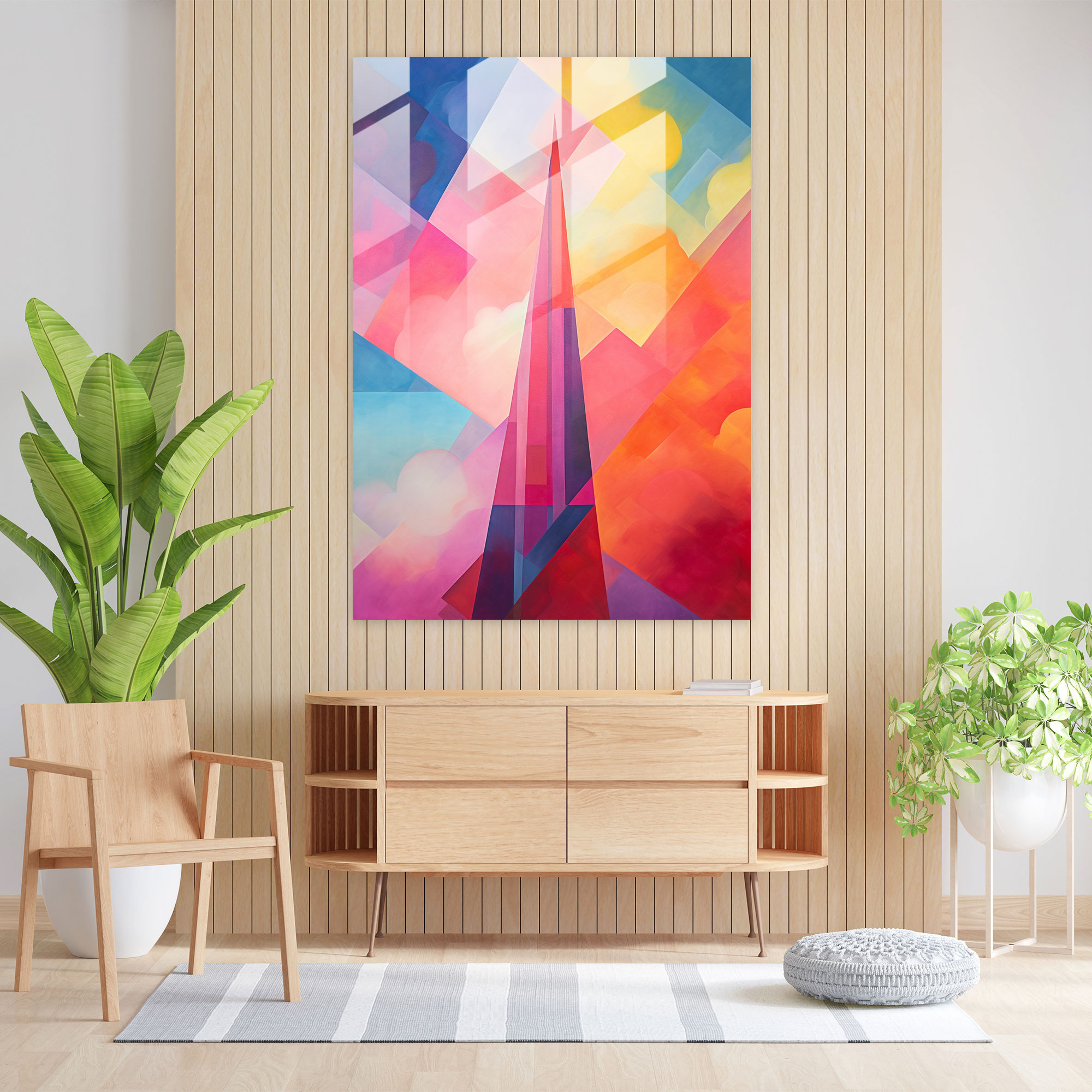 Church Glass Wall Art: Geometric Abstract Painting Of Church Spire - Church, Abstract Painting, Home Decoration, Glass Art