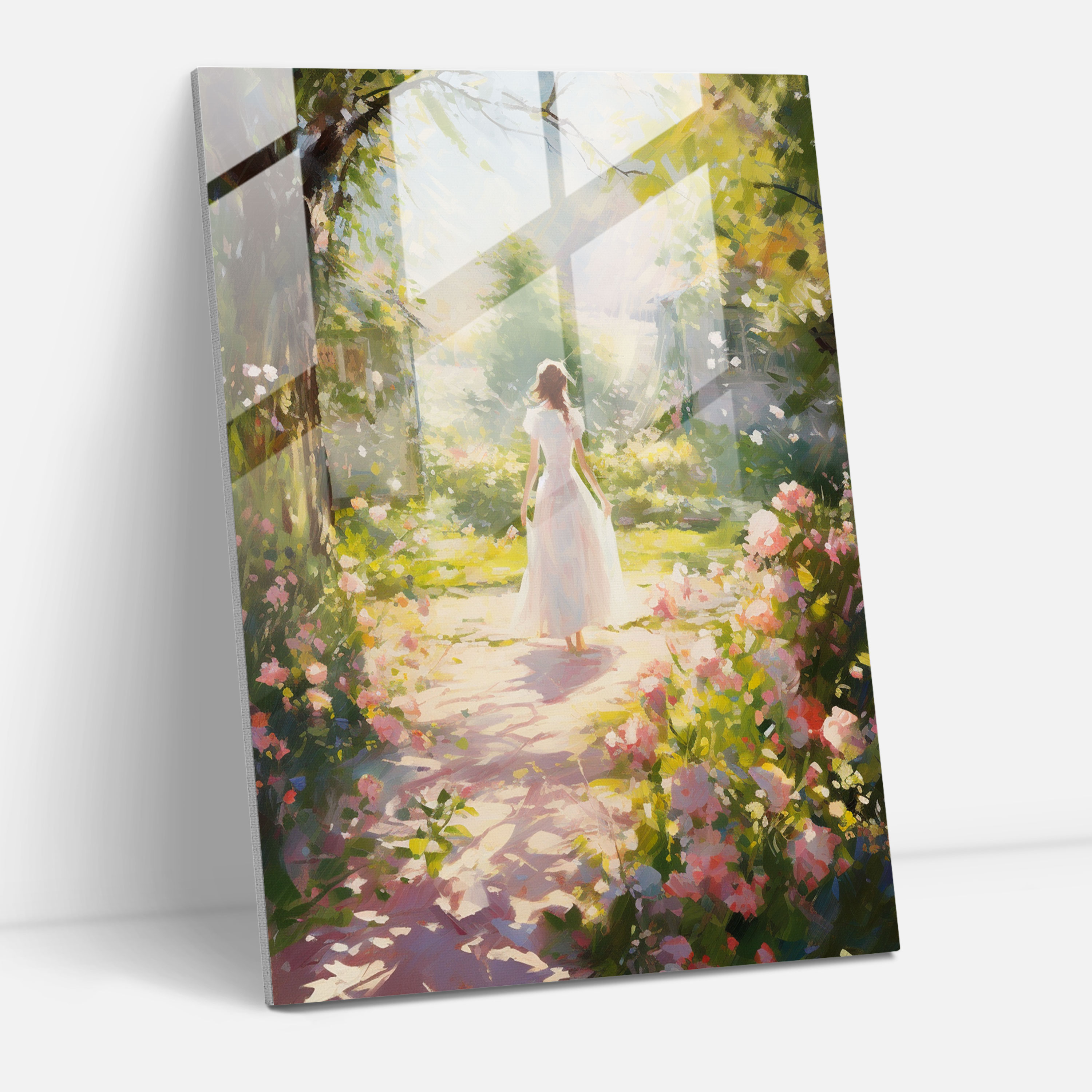 Church Glass Print: Impressionist Artwork Of Serene Church Garden - Church, Church Garden, Tranquil, Glass Wall Art