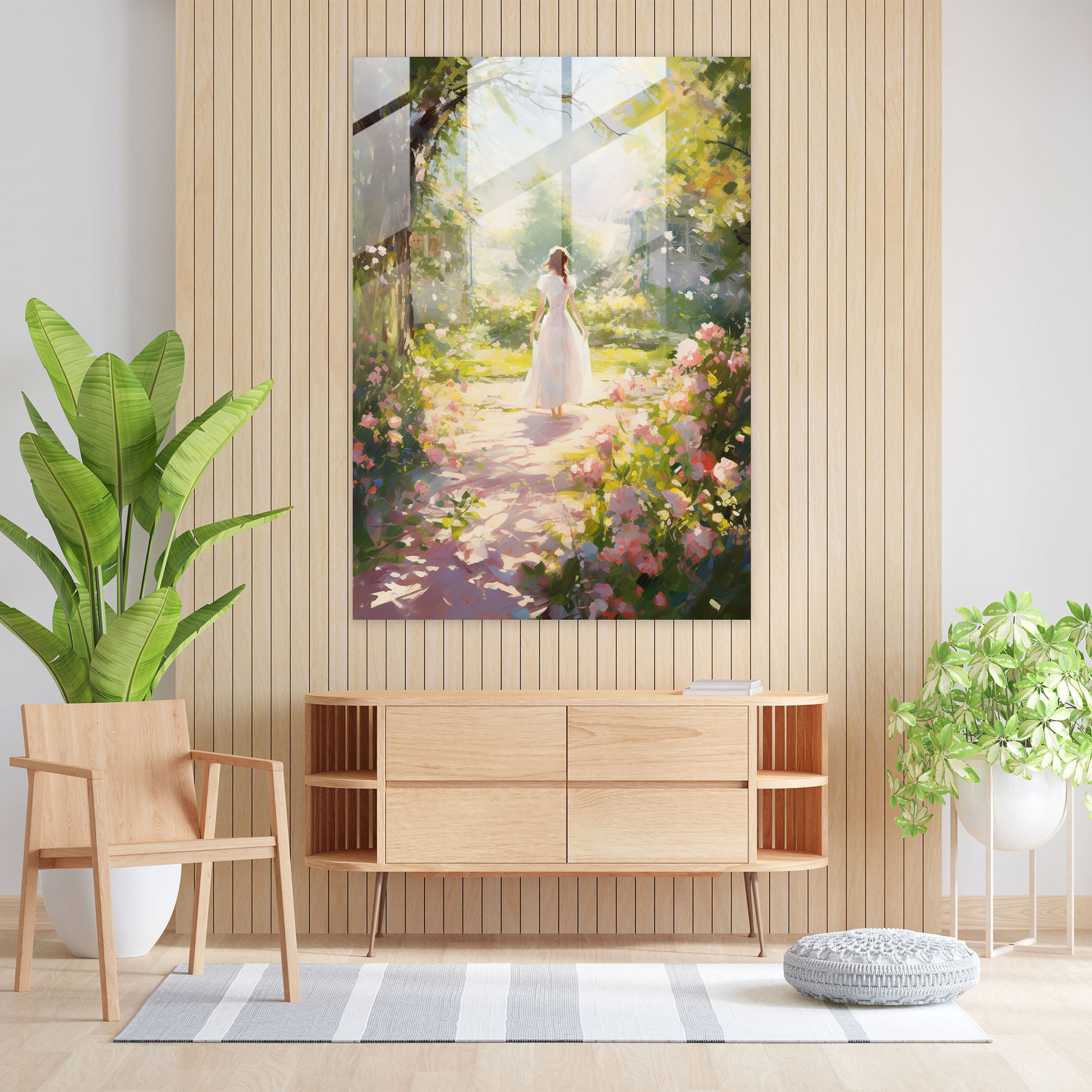 Church Glass Print: Impressionist Artwork Of Serene Church Garden - Church, Church Garden, Tranquil, Glass Wall Art