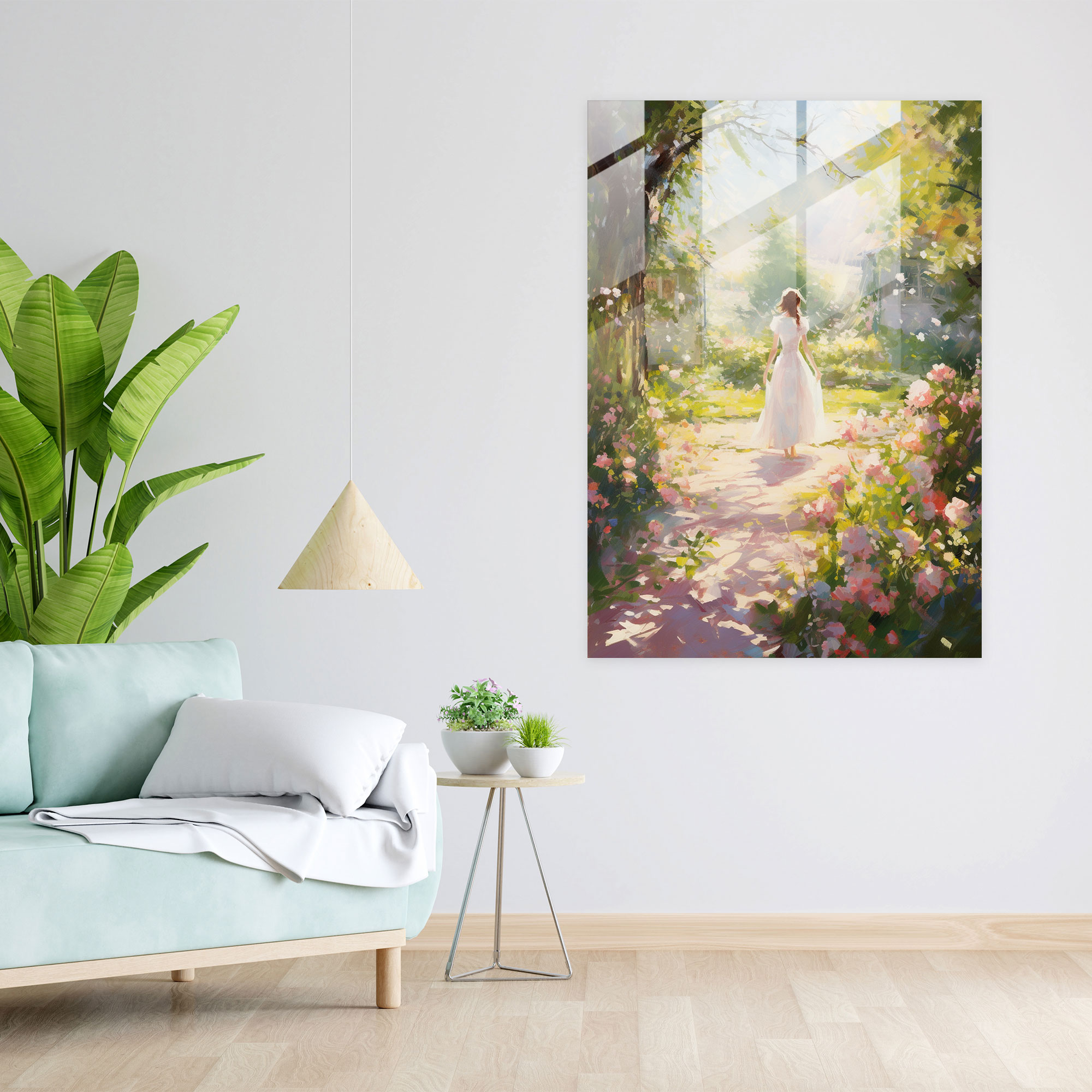 Church Glass Print: Impressionist Artwork Of Serene Church Garden - Church, Church Garden, Tranquil, Glass Wall Art
