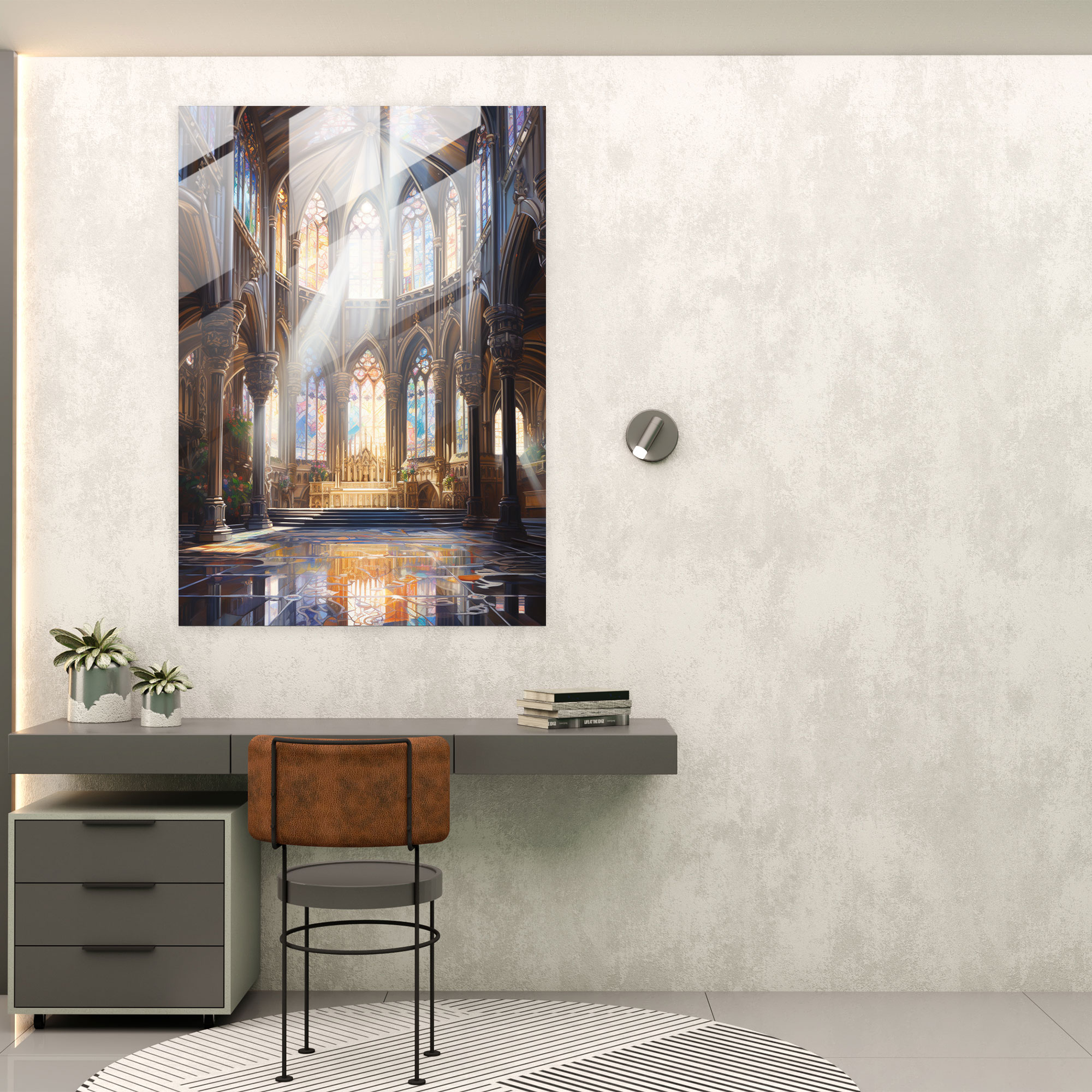Katedral Cam Tablosu: Gerçekçi Yağlı Boya Katedral Tablosu - Modern Sanat Duvar Dekorasyonu Ev Dekorasyonu