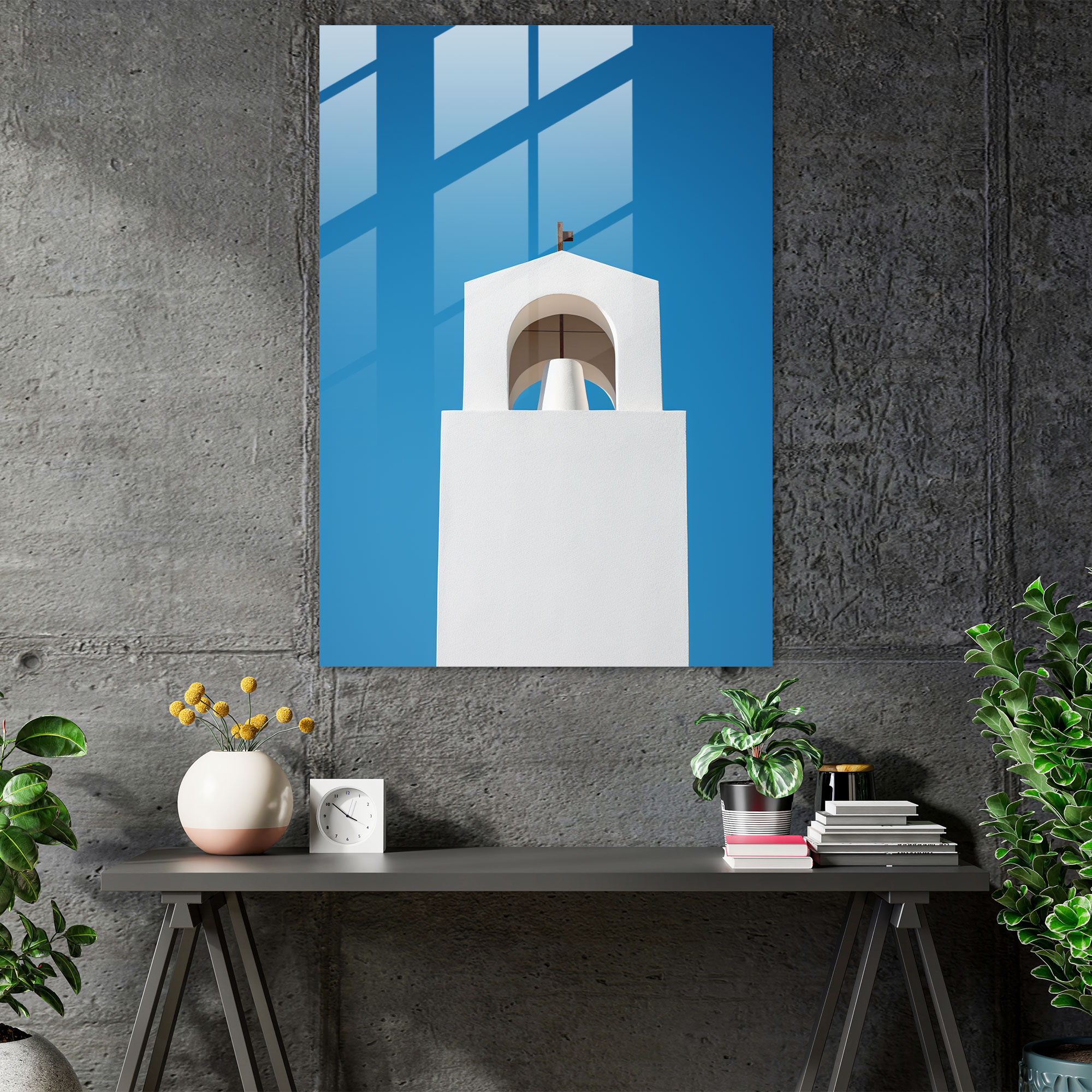 Church Glass Wall Art: Contemporary Photography Of Church Bell Tower - Church, Glass Art, Close-Up Shot, Wall Decoration