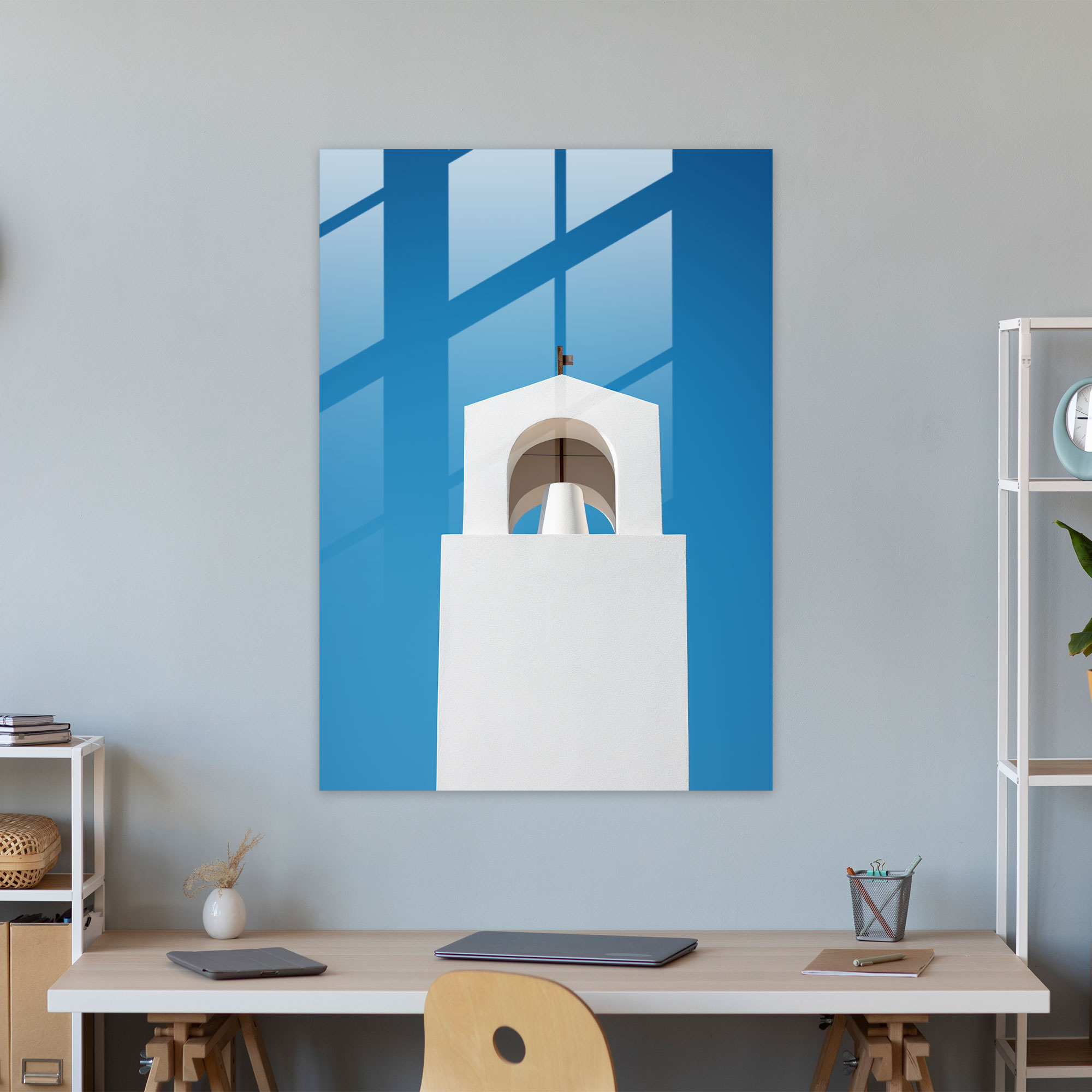 Church Glass Wall Art: Contemporary Photography Of Church Bell Tower - Church, Glass Art, Close-Up Shot, Wall Decoration