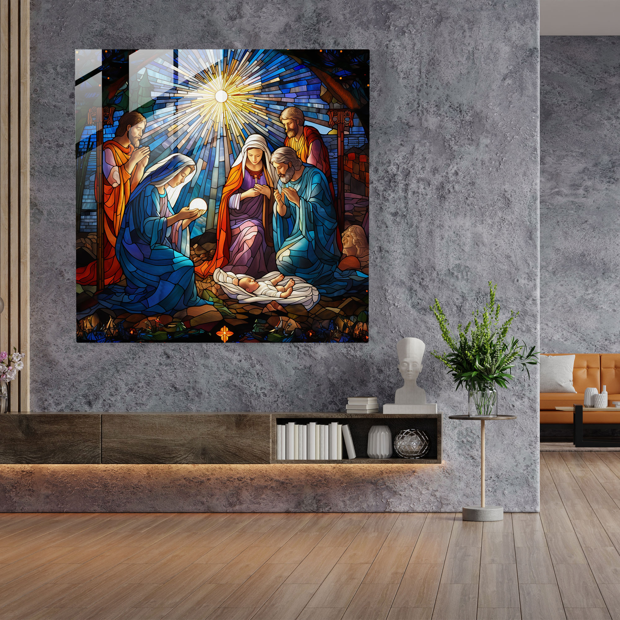 Christmas Nativity Stained Glass Print - Christmas, Wall Decoration, Nativity Scene, Elegance