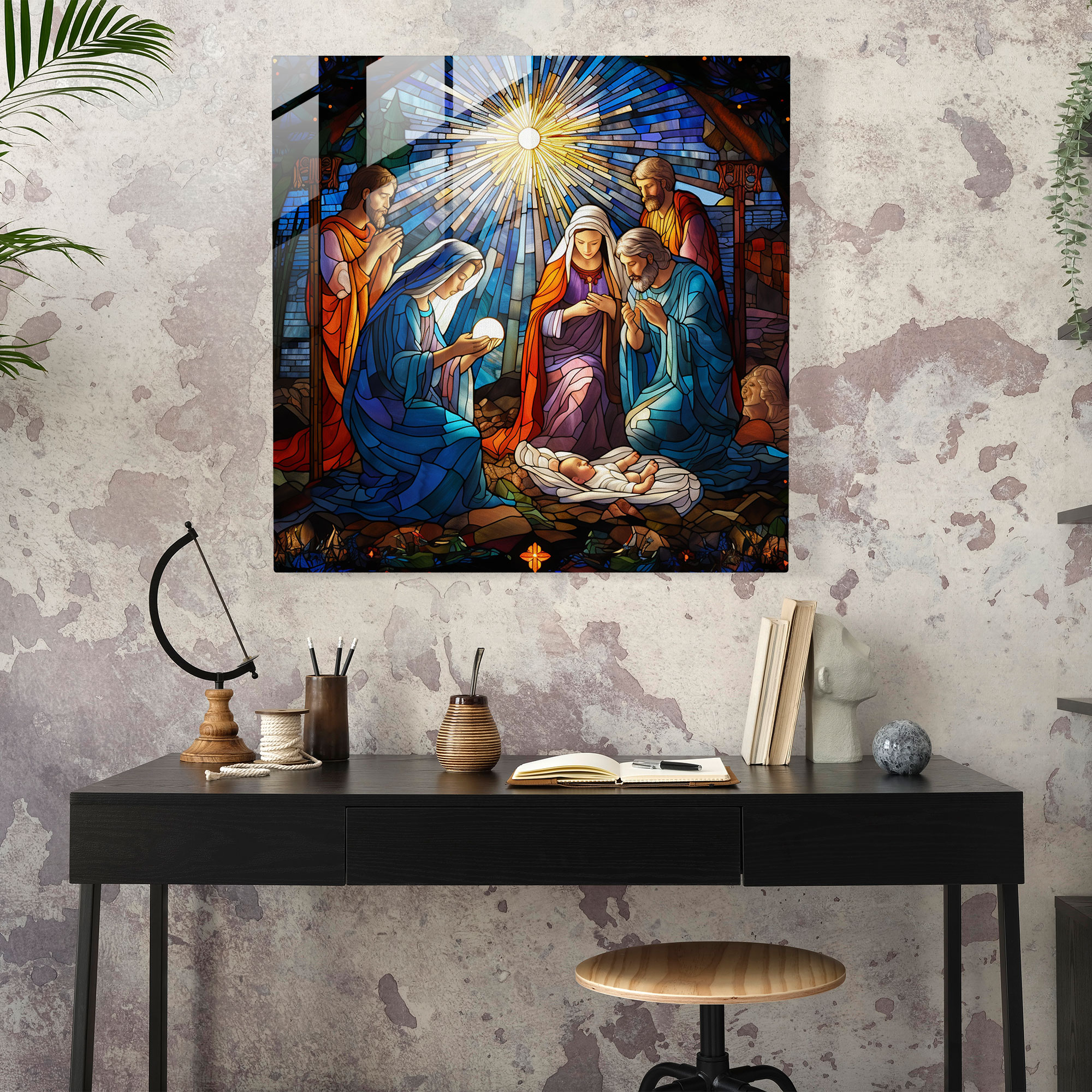 Christmas Nativity Stained Glass Print - Christmas, Wall Decoration, Nativity Scene, Elegance