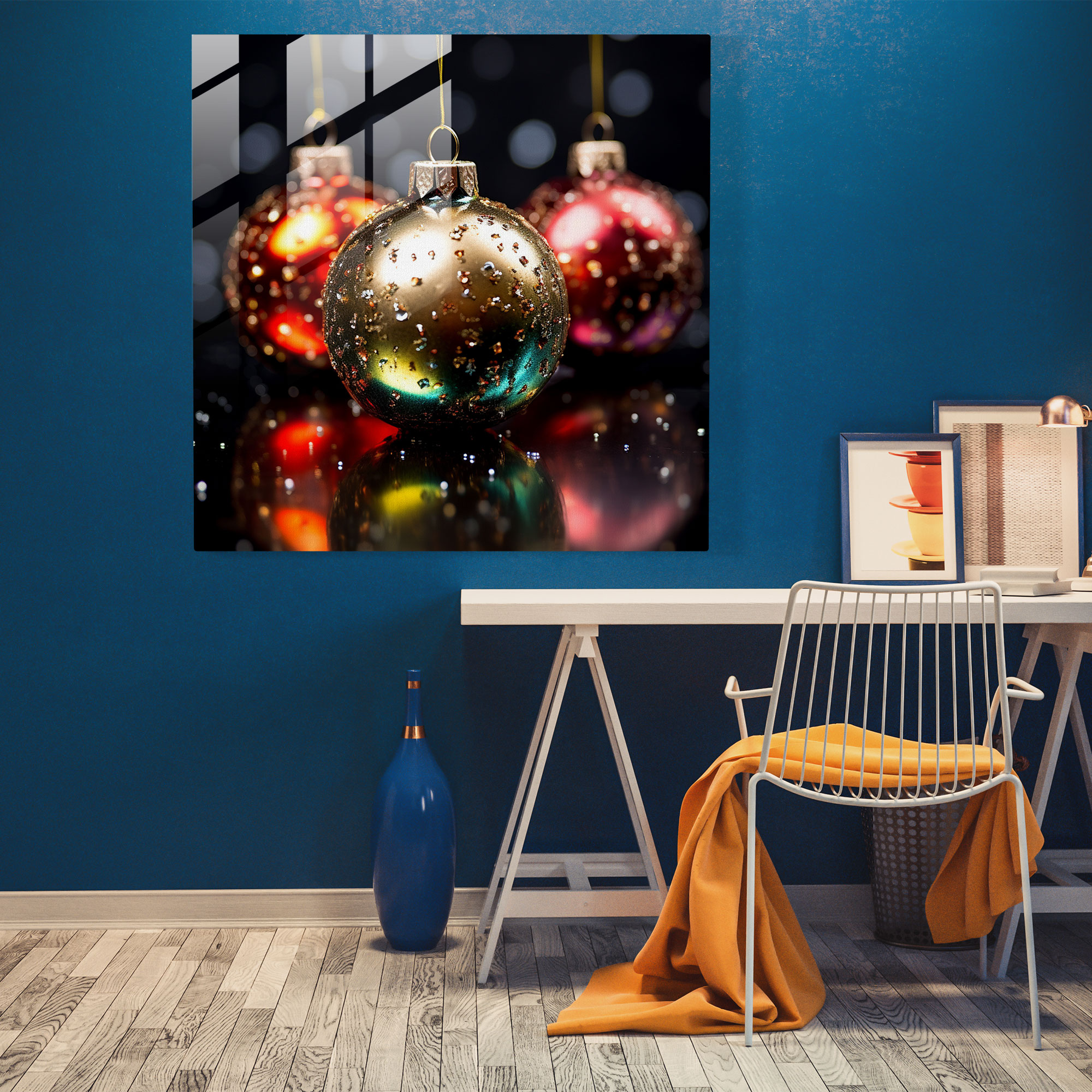 Christmas Sparkling Ornaments Glass Print - Christmas, Glass Wall Art, Magic, Glass Print