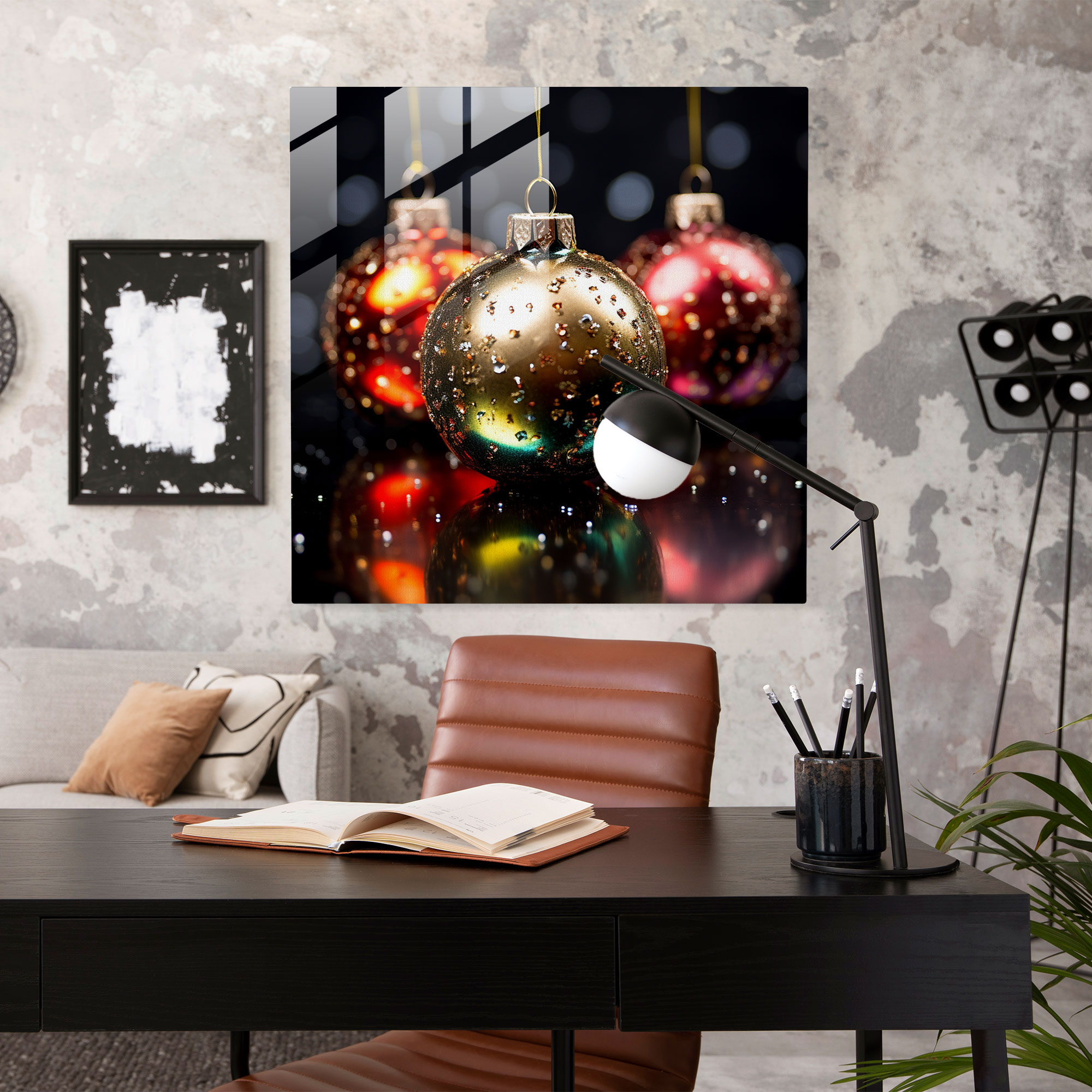 Christmas Sparkling Ornaments Glass Print - Christmas, Glass Wall Art, Magic, Glass Print