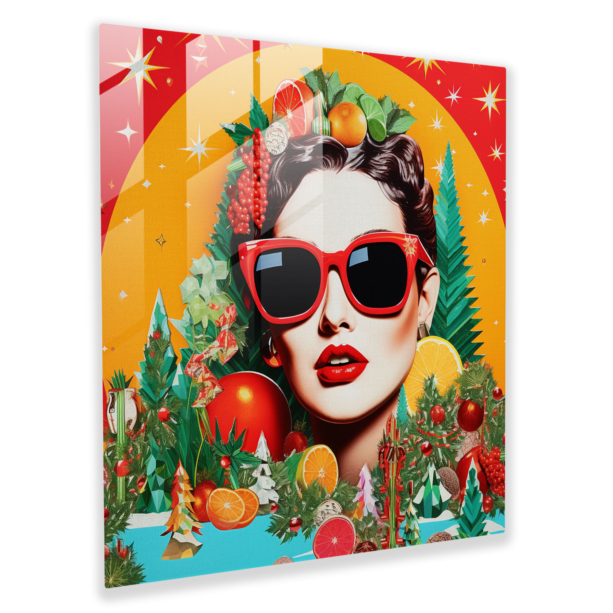 Christmas Pop Art Collage Glass Print - Christmas, Home Decoration, Glass Wall Art, Modern Art