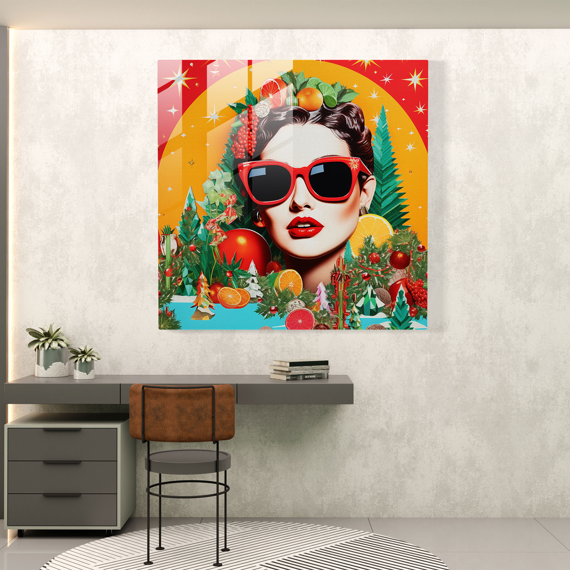 Christmas Pop Art Collage Glass Print - Christmas, Home Decoration, Glass Wall Art, Modern Art