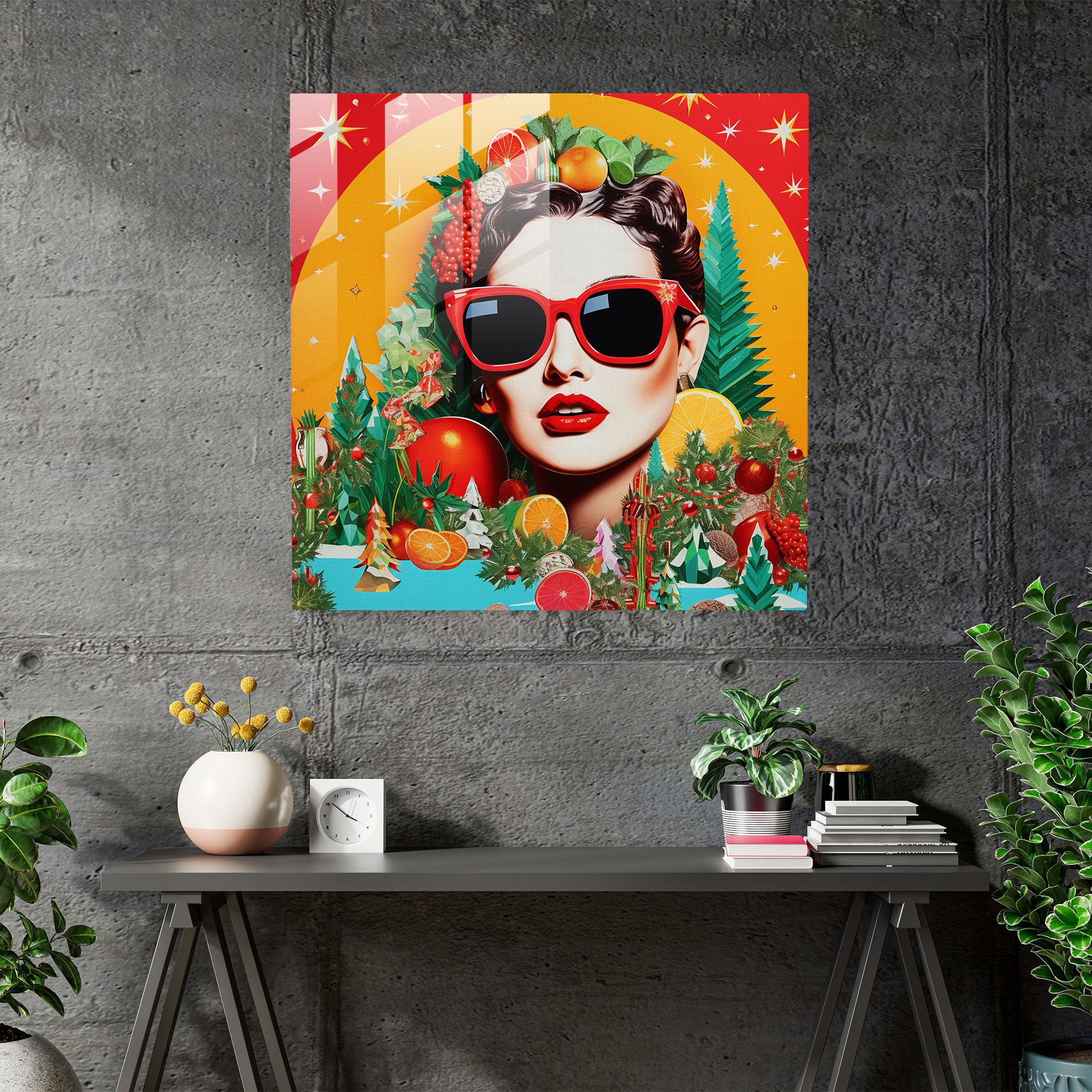 Christmas Pop Art Collage Glass Print - Christmas, Home Decoration, Glass Wall Art, Modern Art