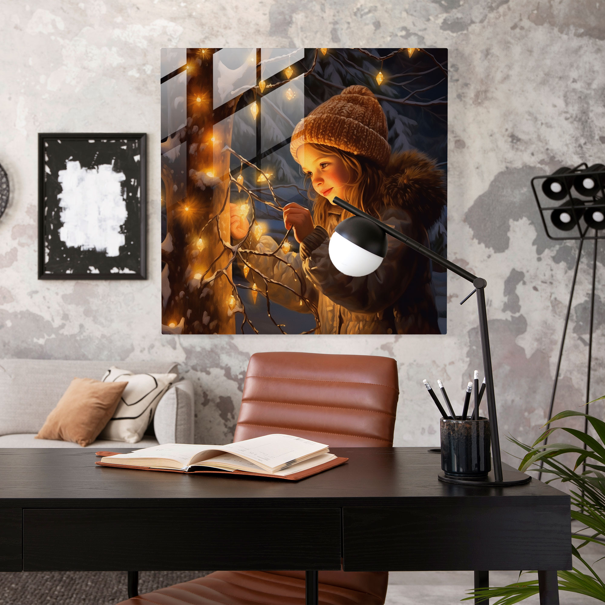 Sparkling Lights Glass Print - Christmas, Decorated Tree, Warm Glow, Modern Art