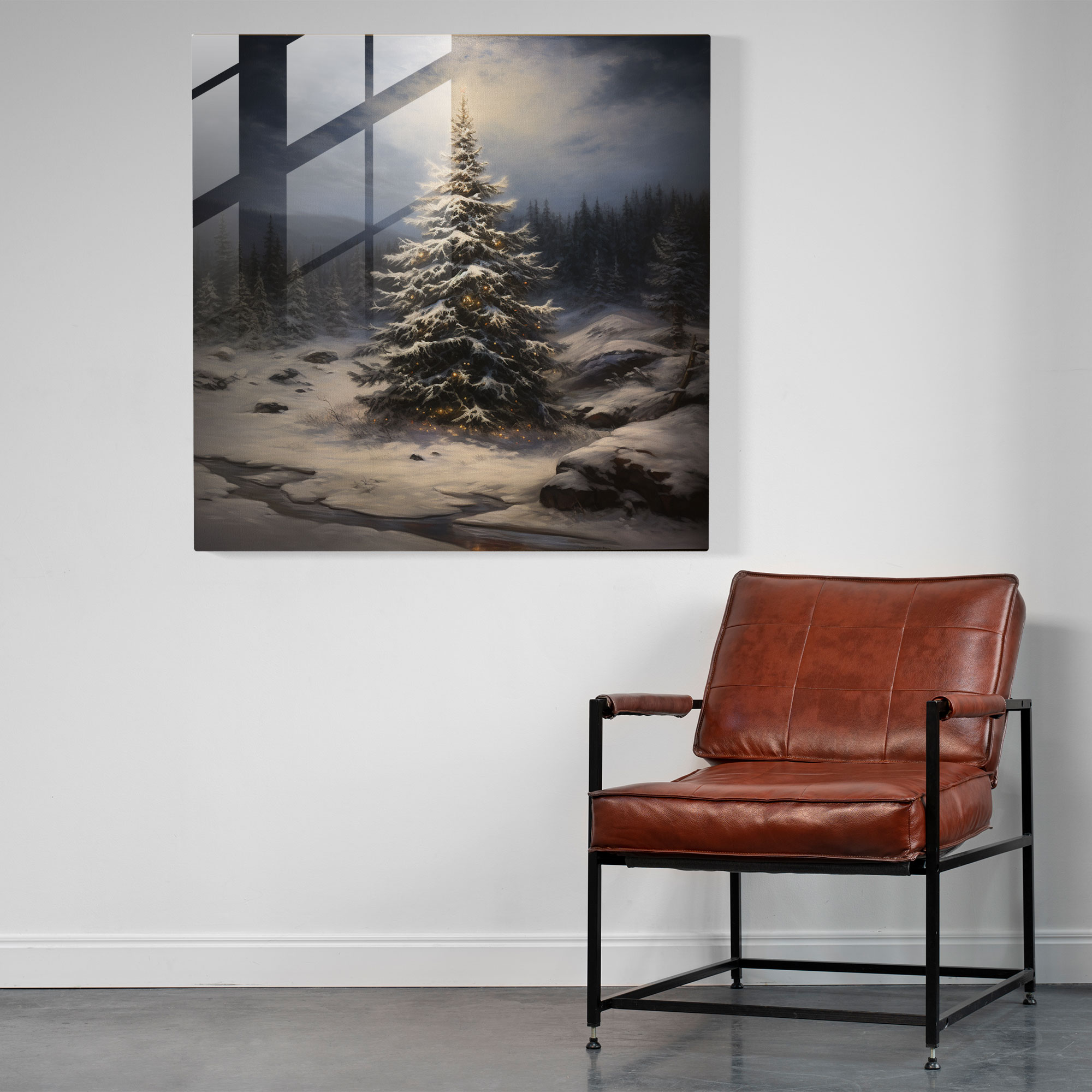 Classic Glass Print - Majestic Snowy Christmas Tree - Christmas, Glass Art, Classic Oil Painting, Wall Decoration