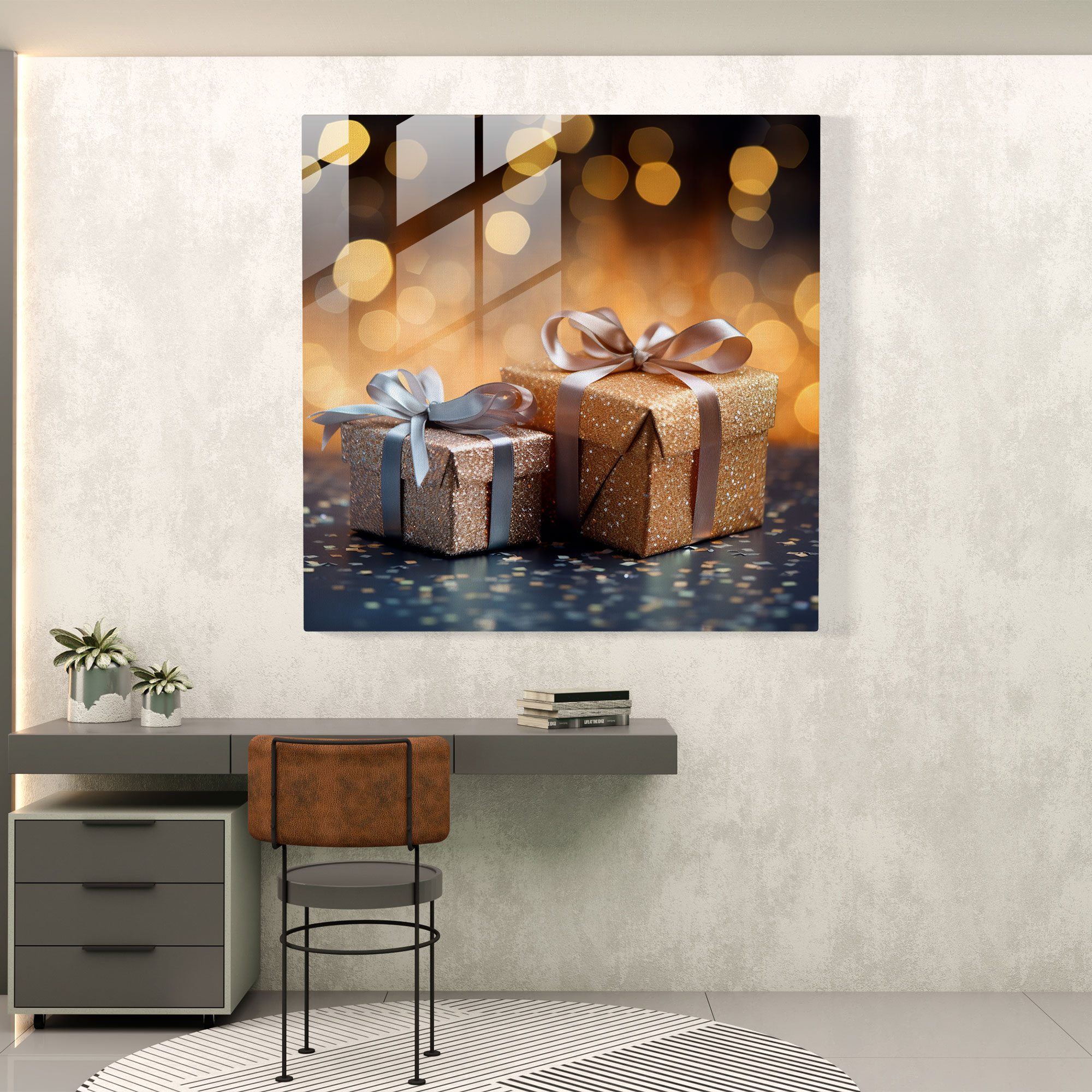 Contemporary Glass Print - Wrapped Christmas Presents - Christmas, Christmas, Elegance, Wall Decoration