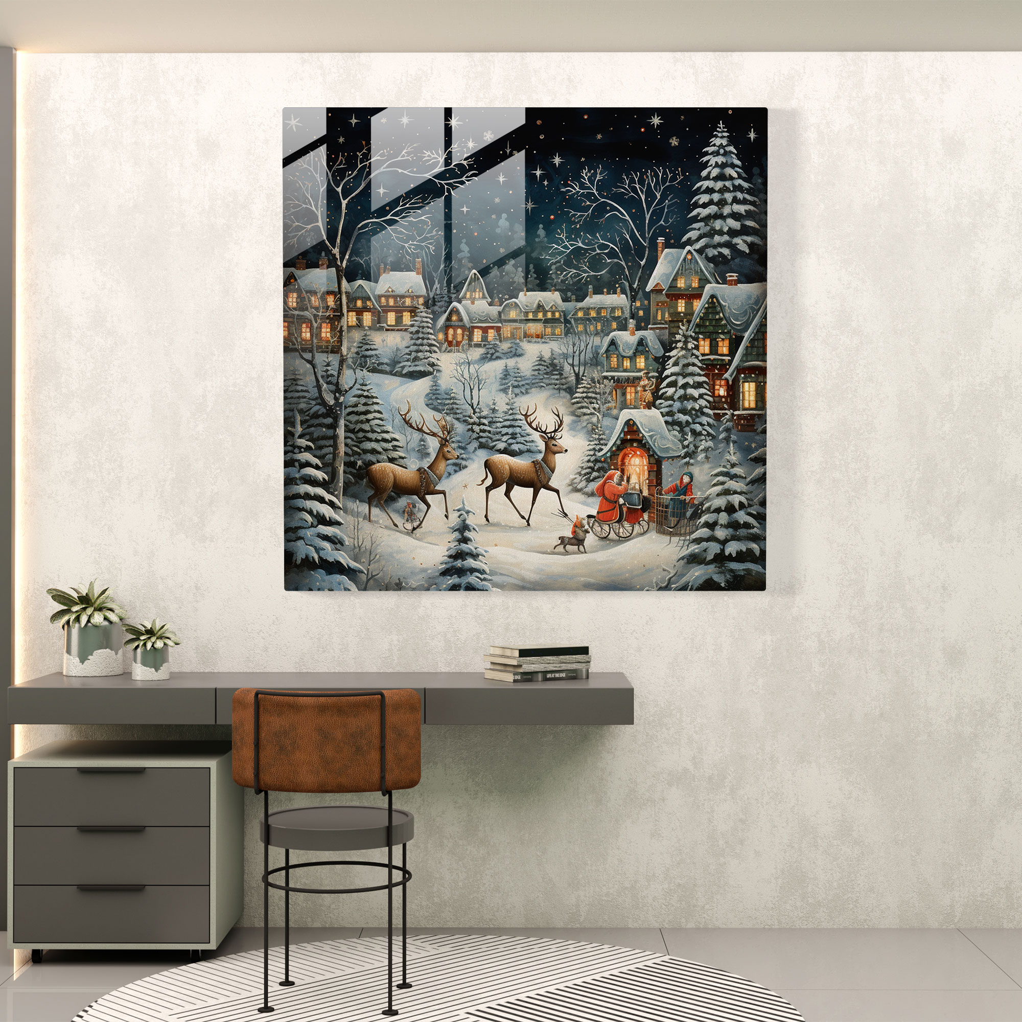 Christmas Magic Glass Print - Christmas, Modern Art, Glass Wall Art, Christmas Scene