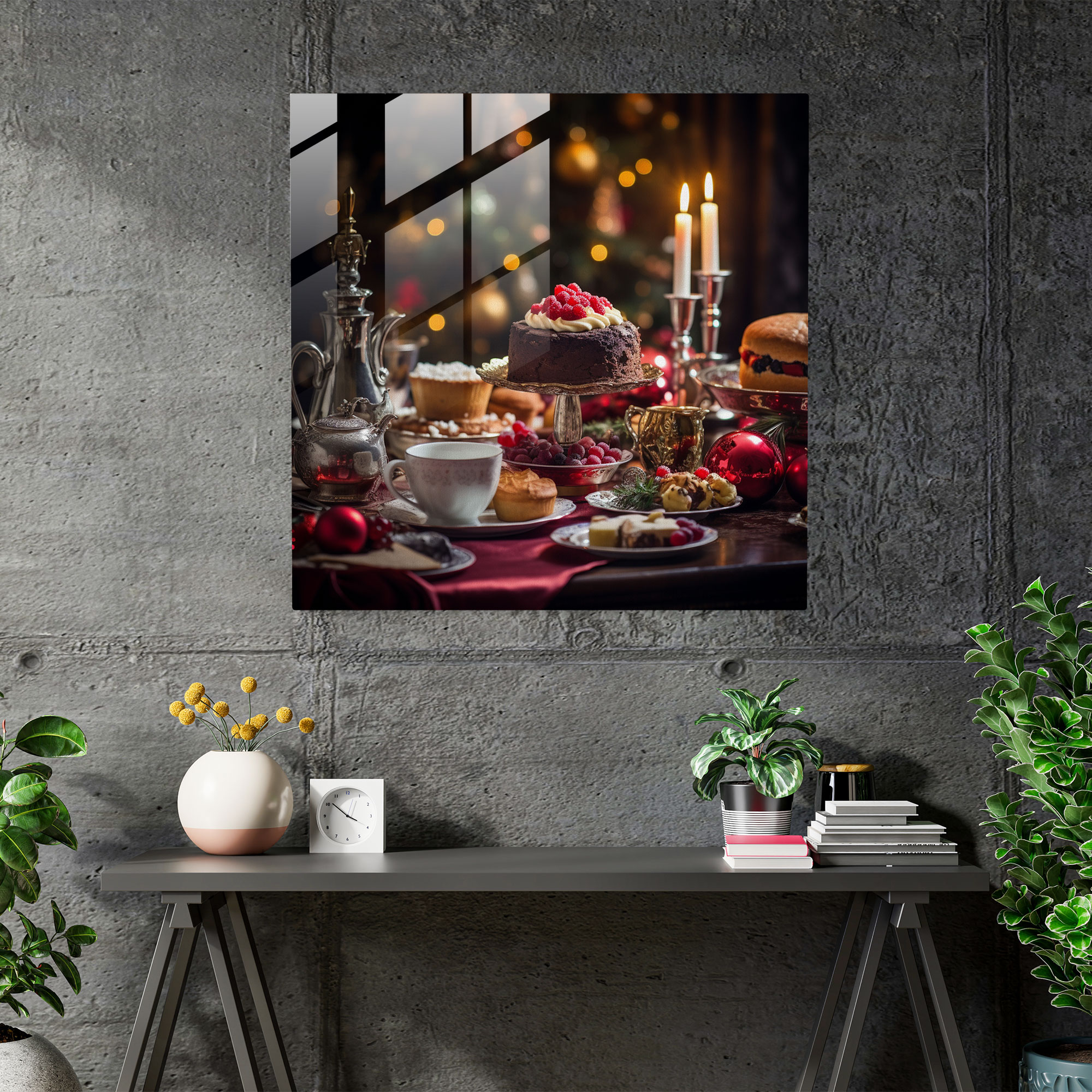 Festive Feast Cam Tablo - Yılbaşı Yılbaşı Masası Duvar Dekorasyonu Cam Tablo