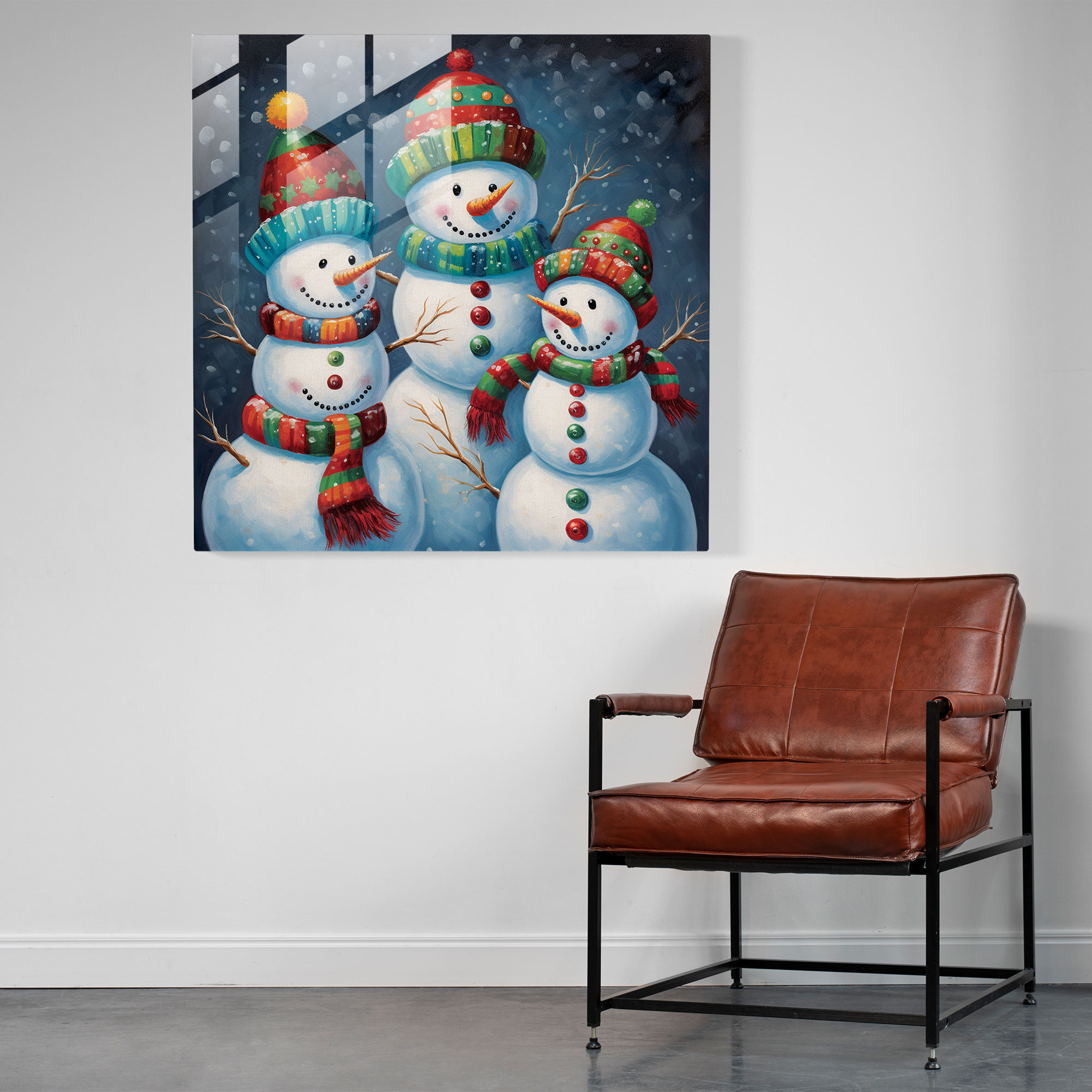Snowman Delight Glass Print - Christmas, Holiday Cheer, Playful Snowman, Modern Art