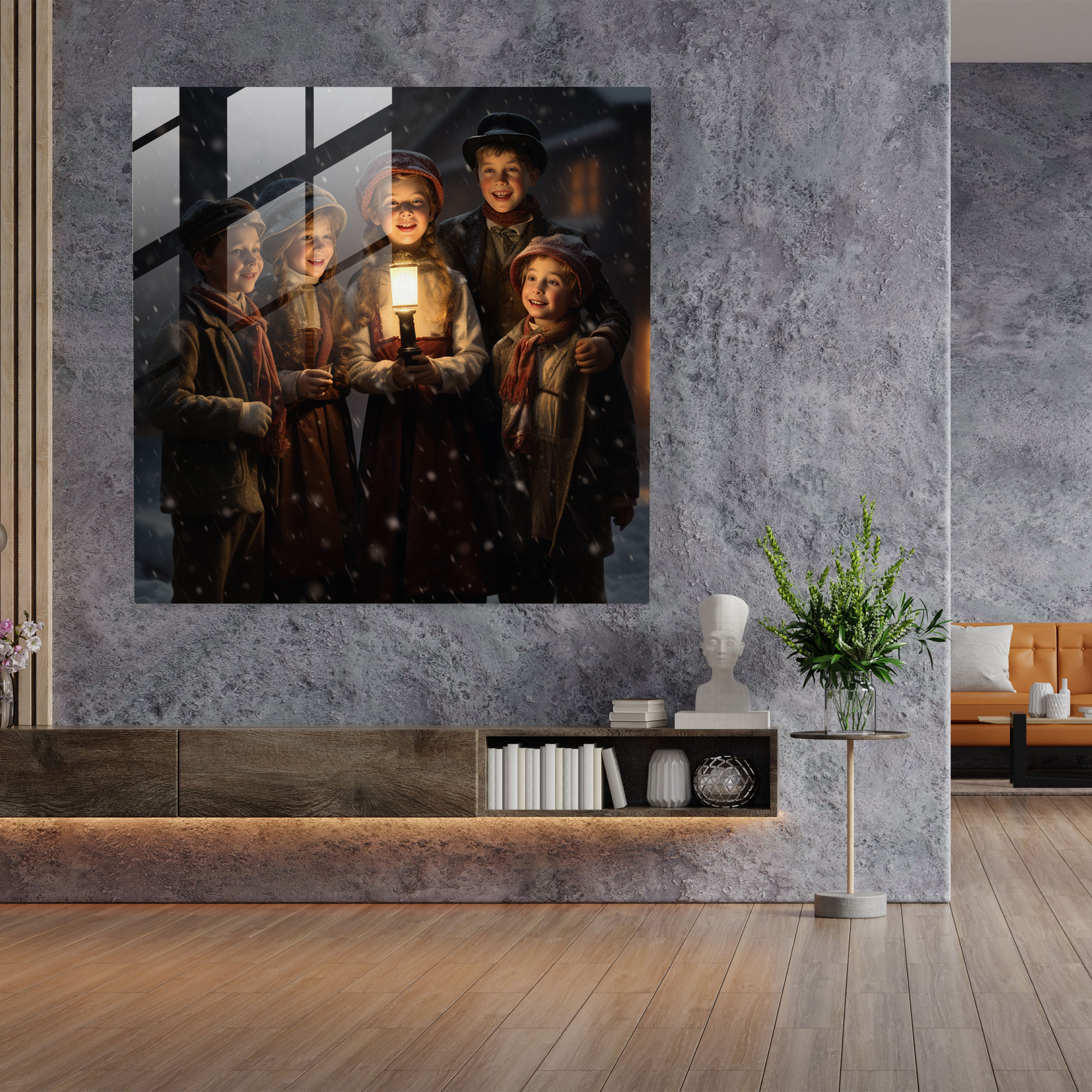 Caroling Joy Cam Tablosu - Noel Müzisyenler Duvar Dekorasyonu Modern Sanat