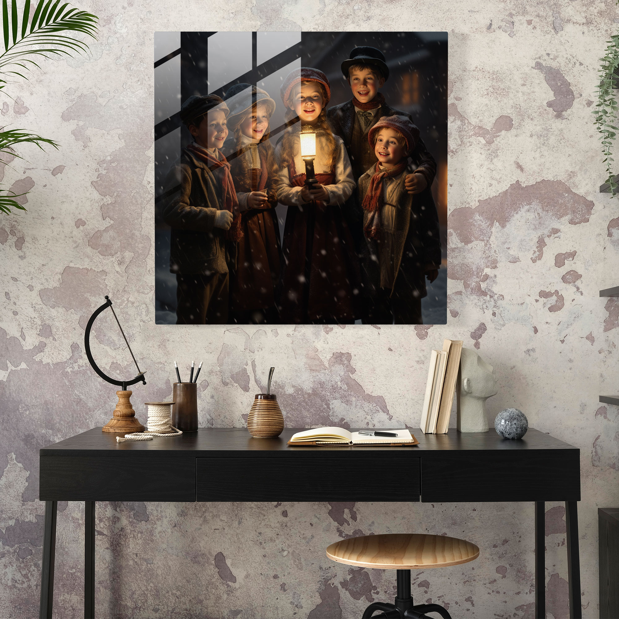 Caroling Joy Cam Tablosu - Noel Müzisyenler Duvar Dekorasyonu Modern Sanat