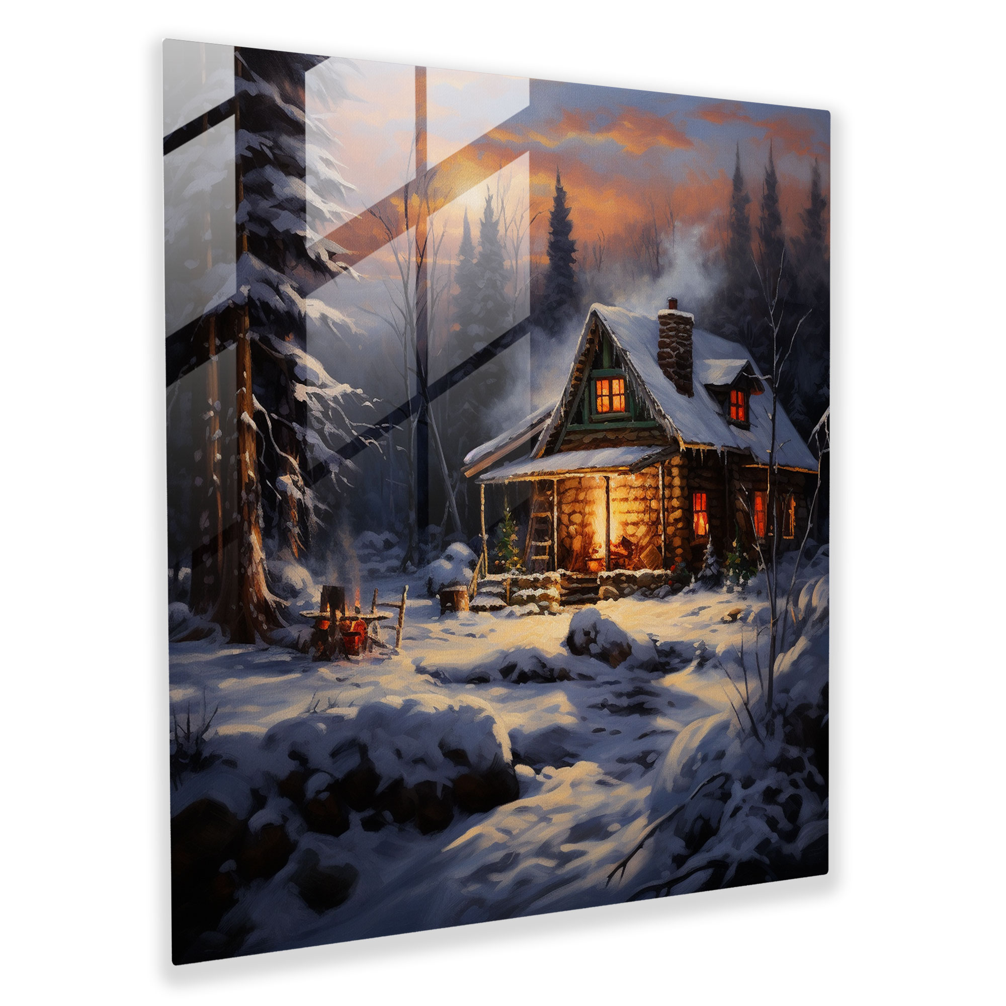Christmas Cabin Glass Print - Christmas, Christmas, Snow, Wall Decoration