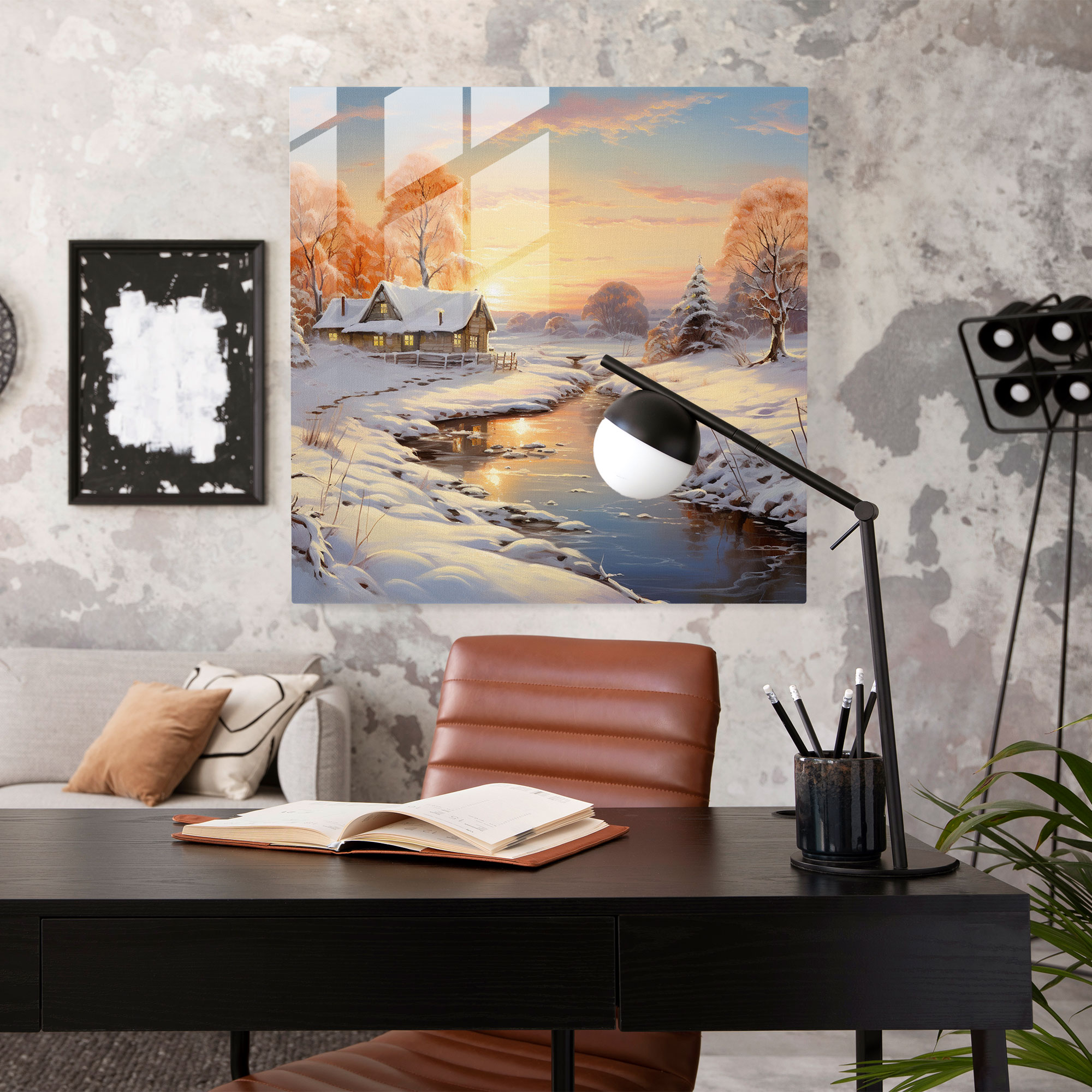 Christmas Winter Landscape Glass Print - Christmas, Modern Art, Christmas, Glass Print