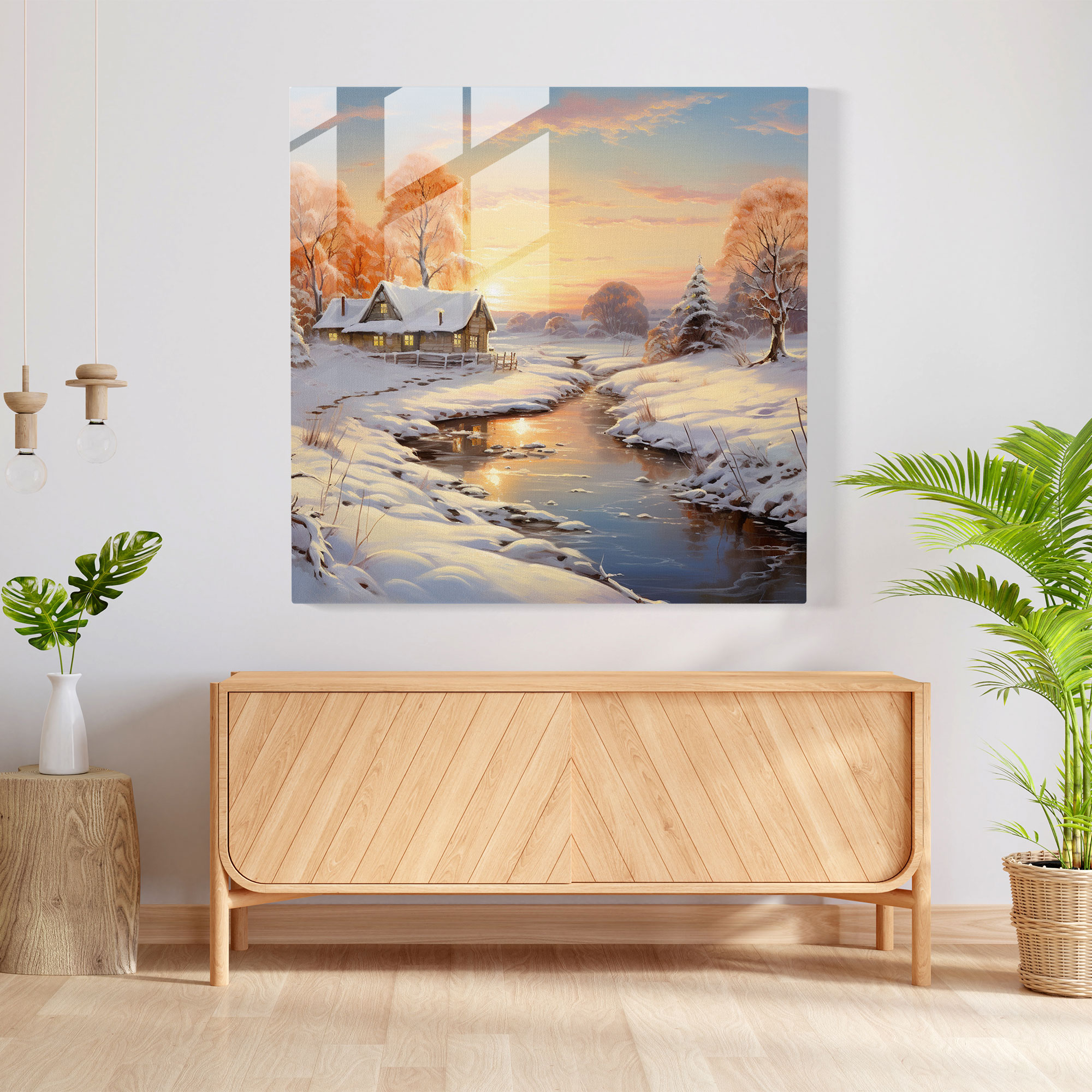 Christmas Winter Landscape Glass Print - Christmas, Modern Art, Christmas, Glass Print