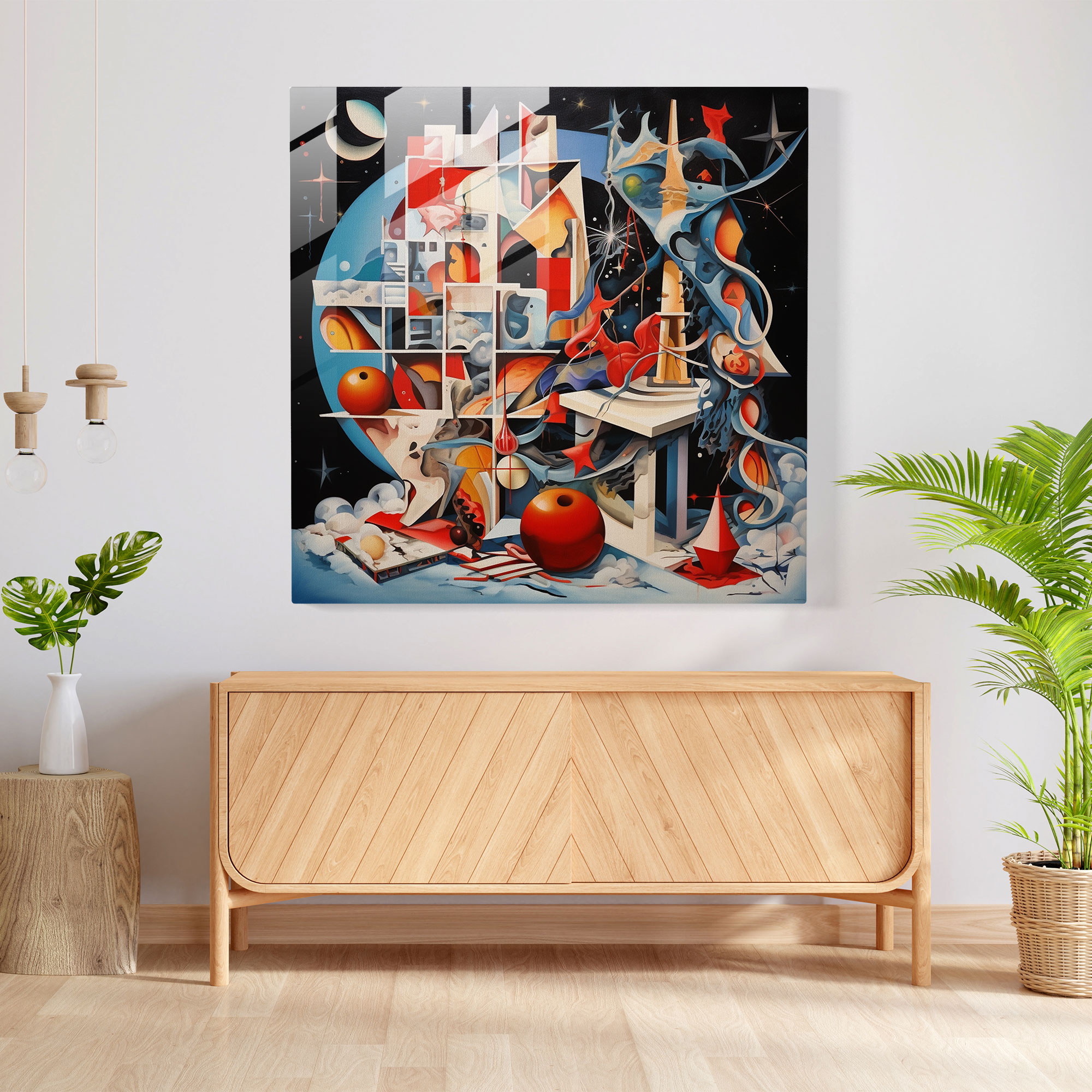 Christmas Fusion Glass Print - Christmas, Cubist Painting, Wall Decoration, Christmas Fusion Glass Print
