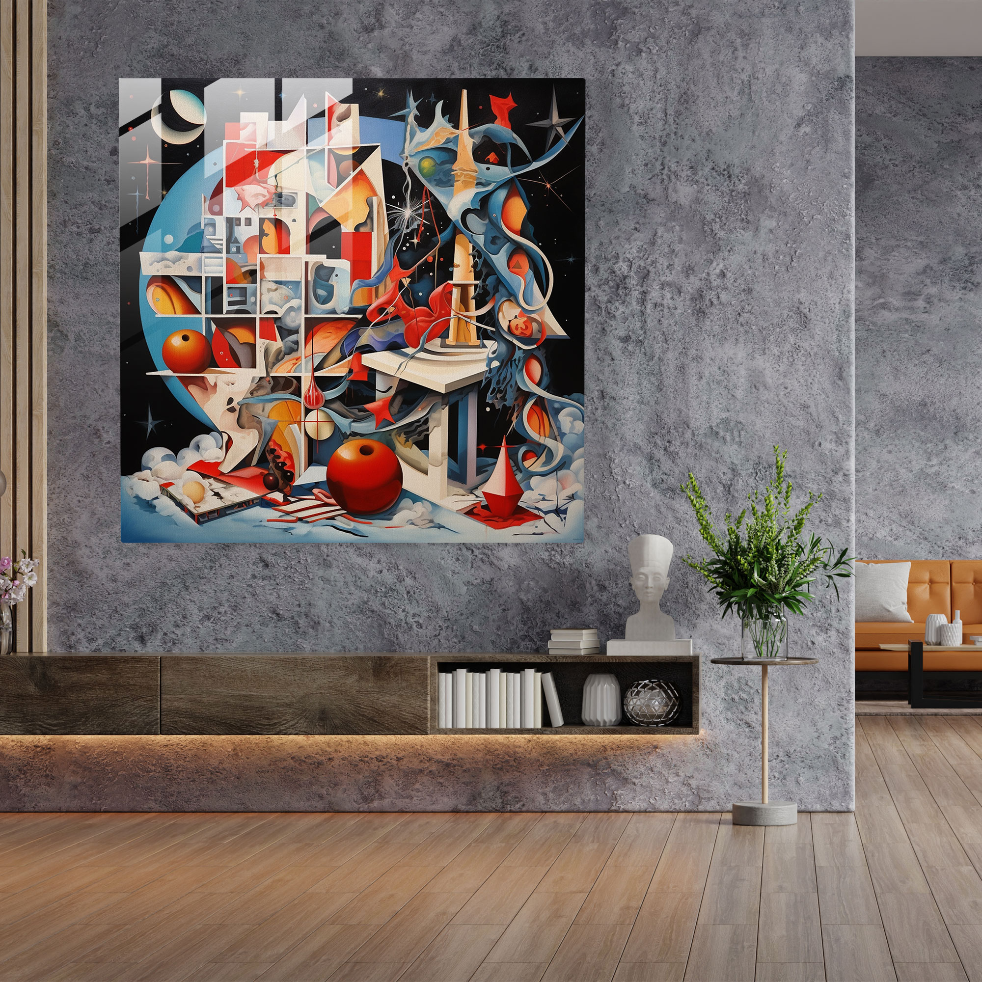 Christmas Fusion Glass Print - Christmas, Cubist Painting, Wall Decoration, Christmas Fusion Glass Print