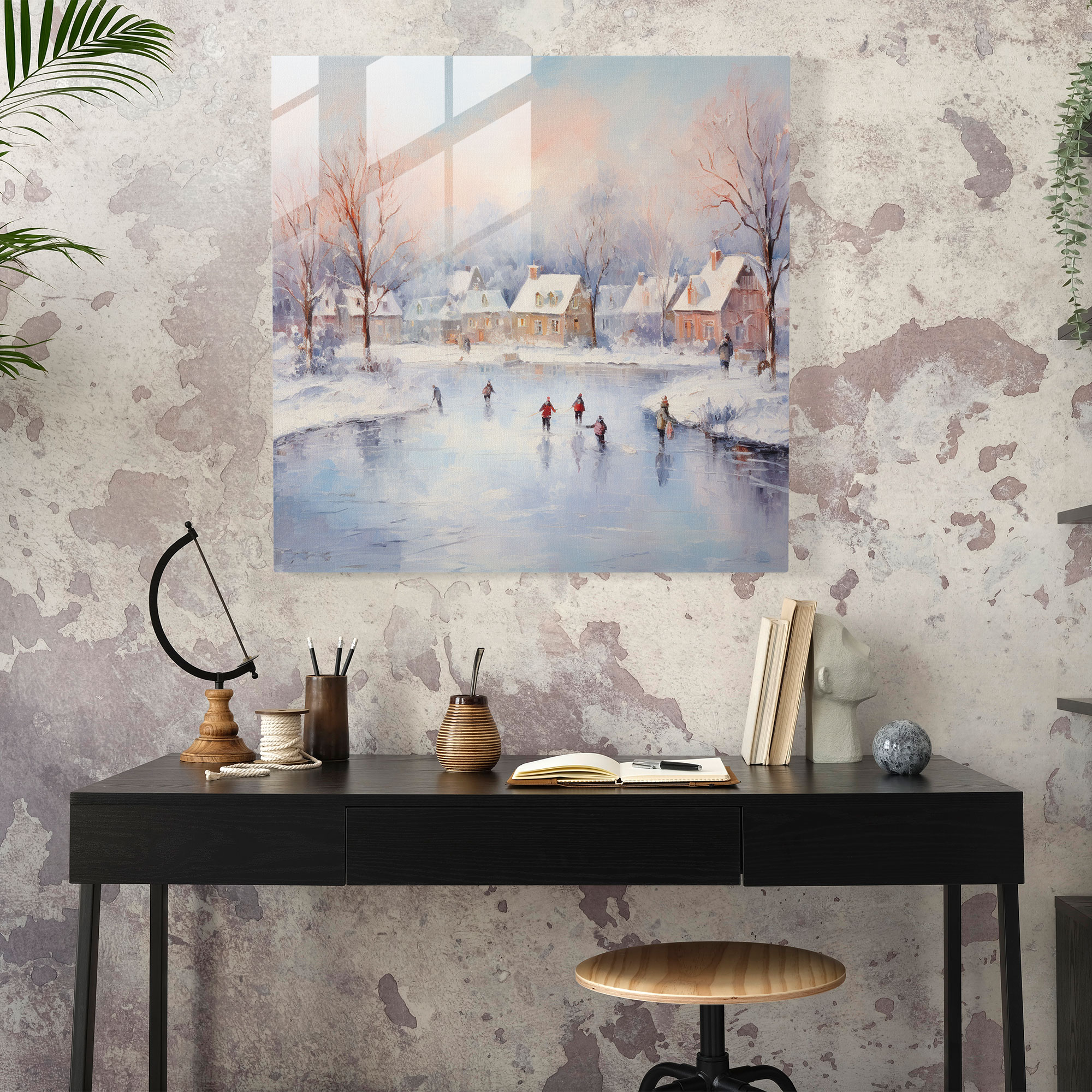 Christmas Glass Print: Winter Wonderland Skating Rink - Christmas, Modern Art, Skating Rink, Wall Decoration