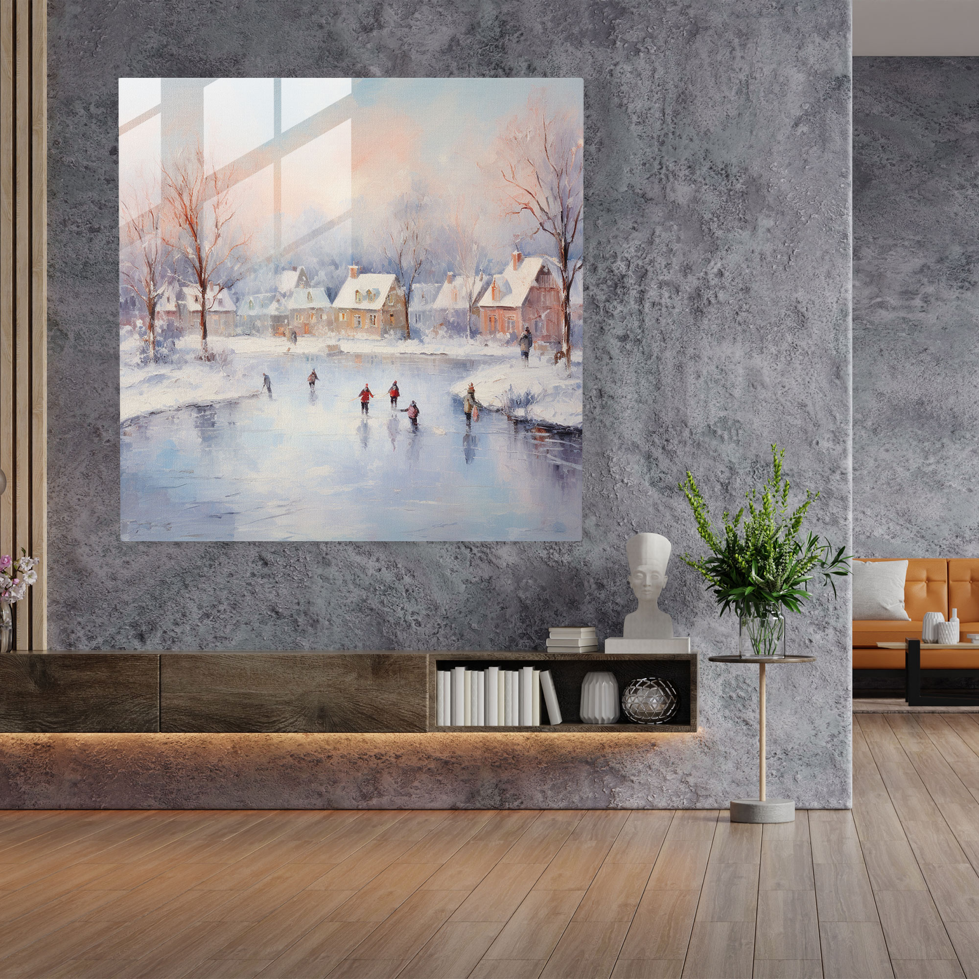 Christmas Glass Print: Winter Wonderland Skating Rink - Christmas, Modern Art, Skating Rink, Wall Decoration