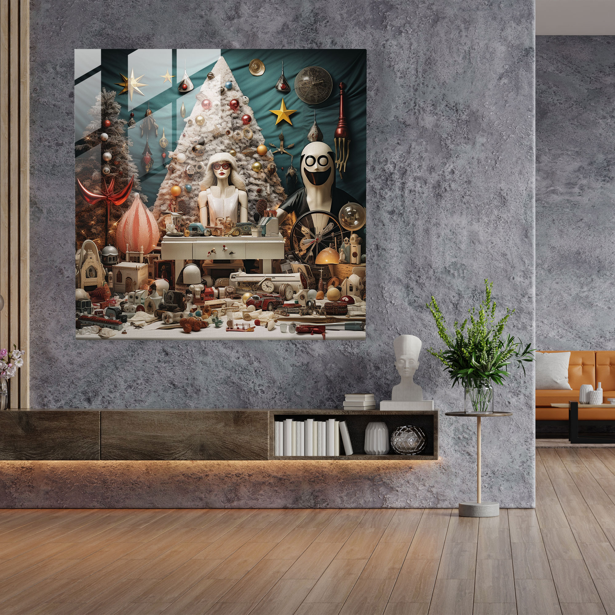 Christmas Glass Print: Dreamlike Surrealism - Christmas, Modern Art, Glass Art, Home Decoration