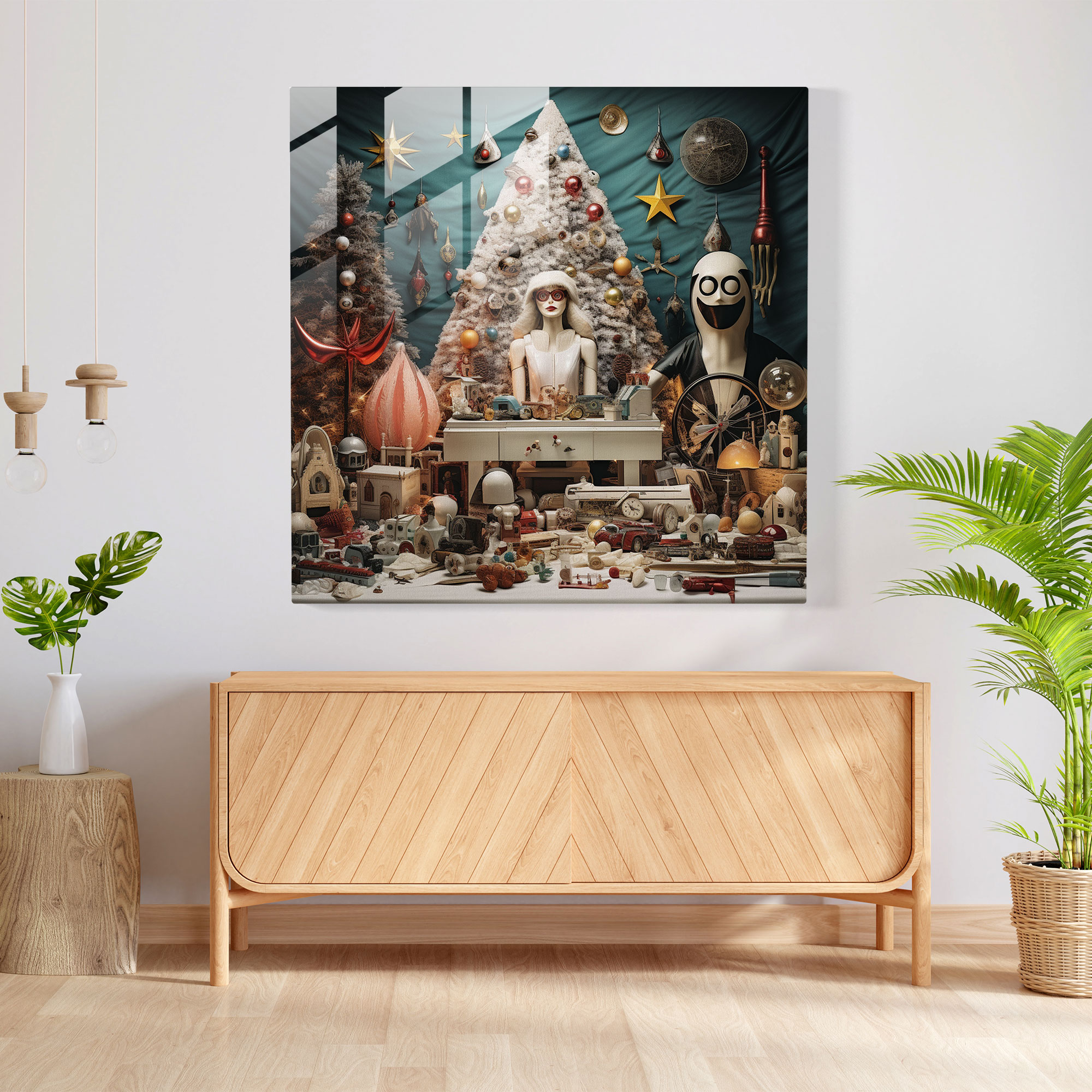 Christmas Glass Print: Dreamlike Surrealism - Christmas, Modern Art, Glass Art, Home Decoration