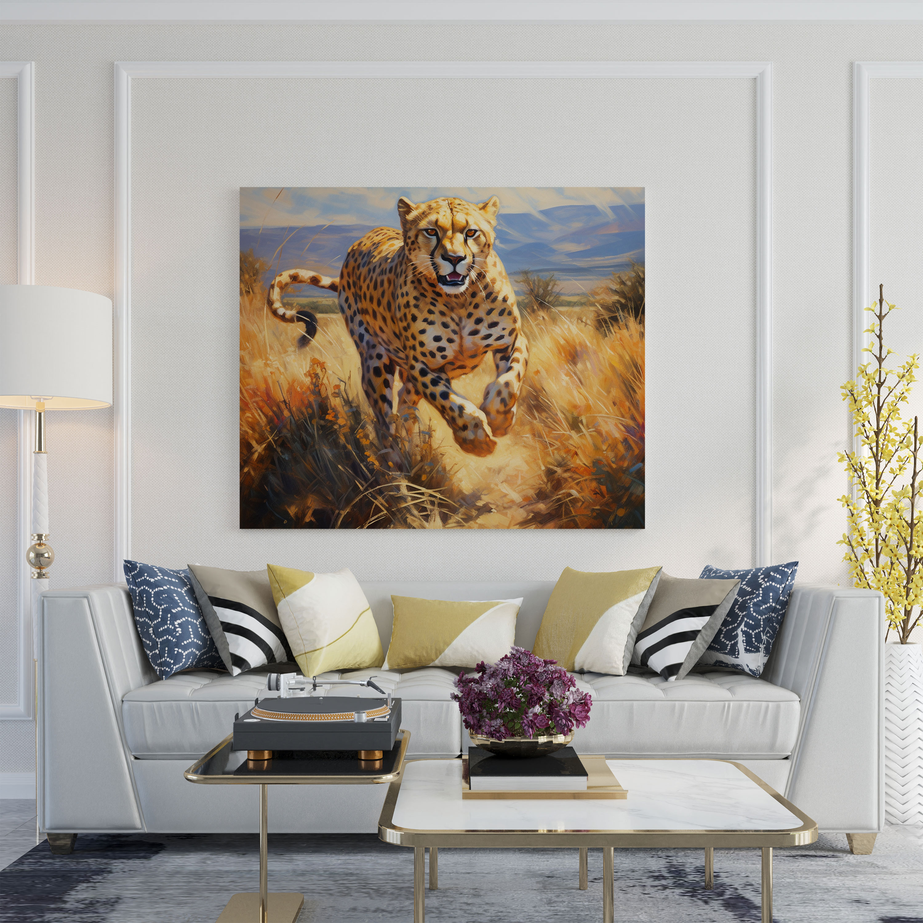 Cheetah Canvas Print - Impressionist Style Wall Art - Cheetah, Sunlit Savannah, Impressionist Painting, Home Decoration