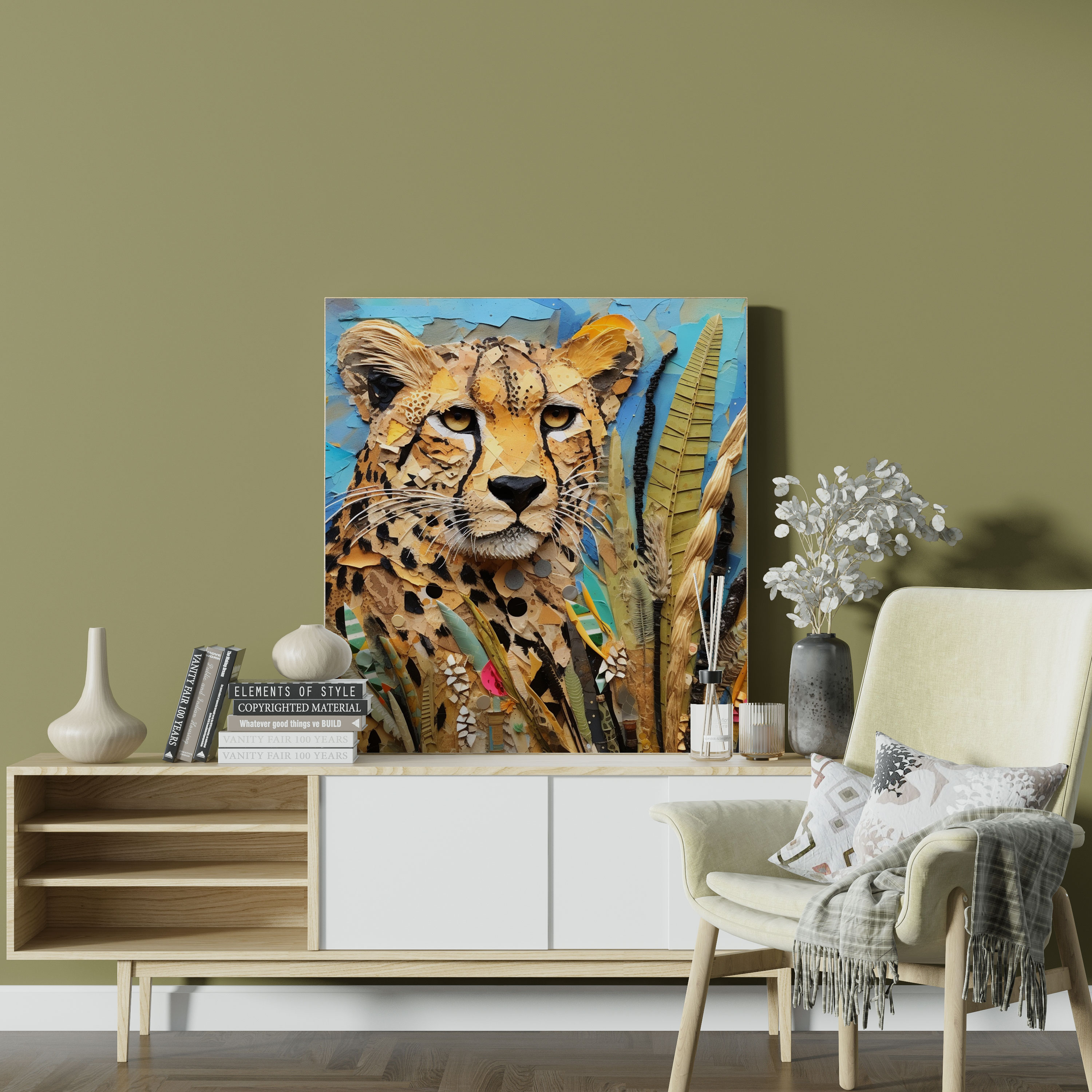 Cheetah Wall Decoration - Textured Collage Canvas Print - Cheetah, Canvas Print, Wall Art, Canvas Wall Art