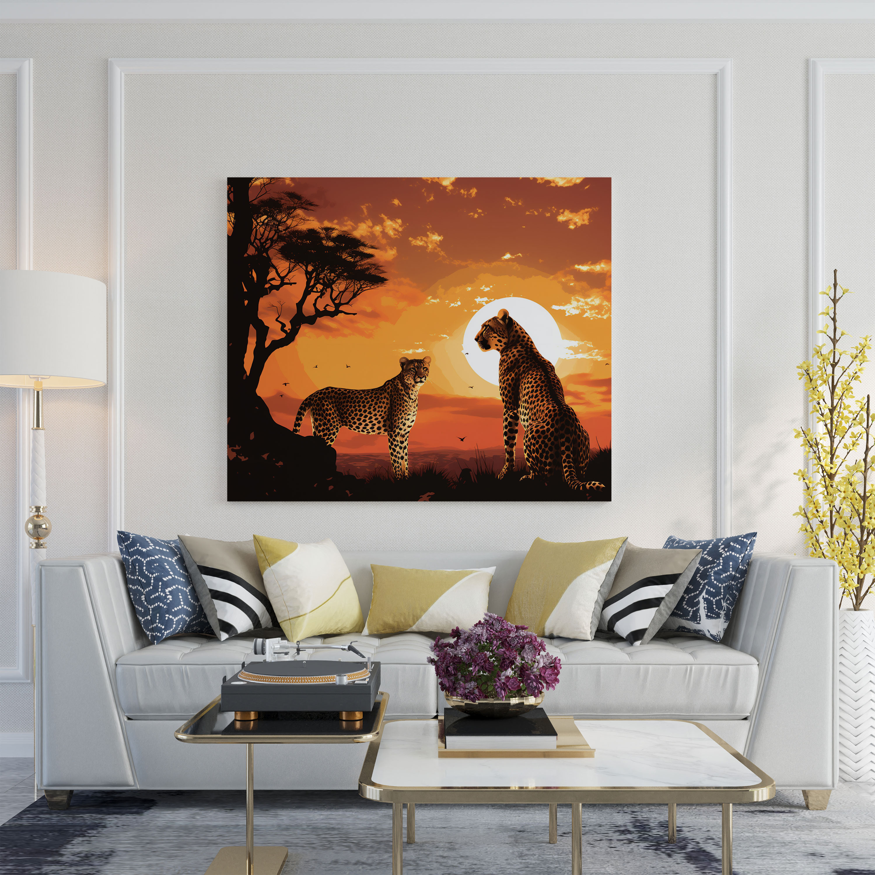 Cheetah Wall Art - Silhouette Cheetah Canvas Print - Cheetah, Cheetah, Sunset Sky, Wall Art