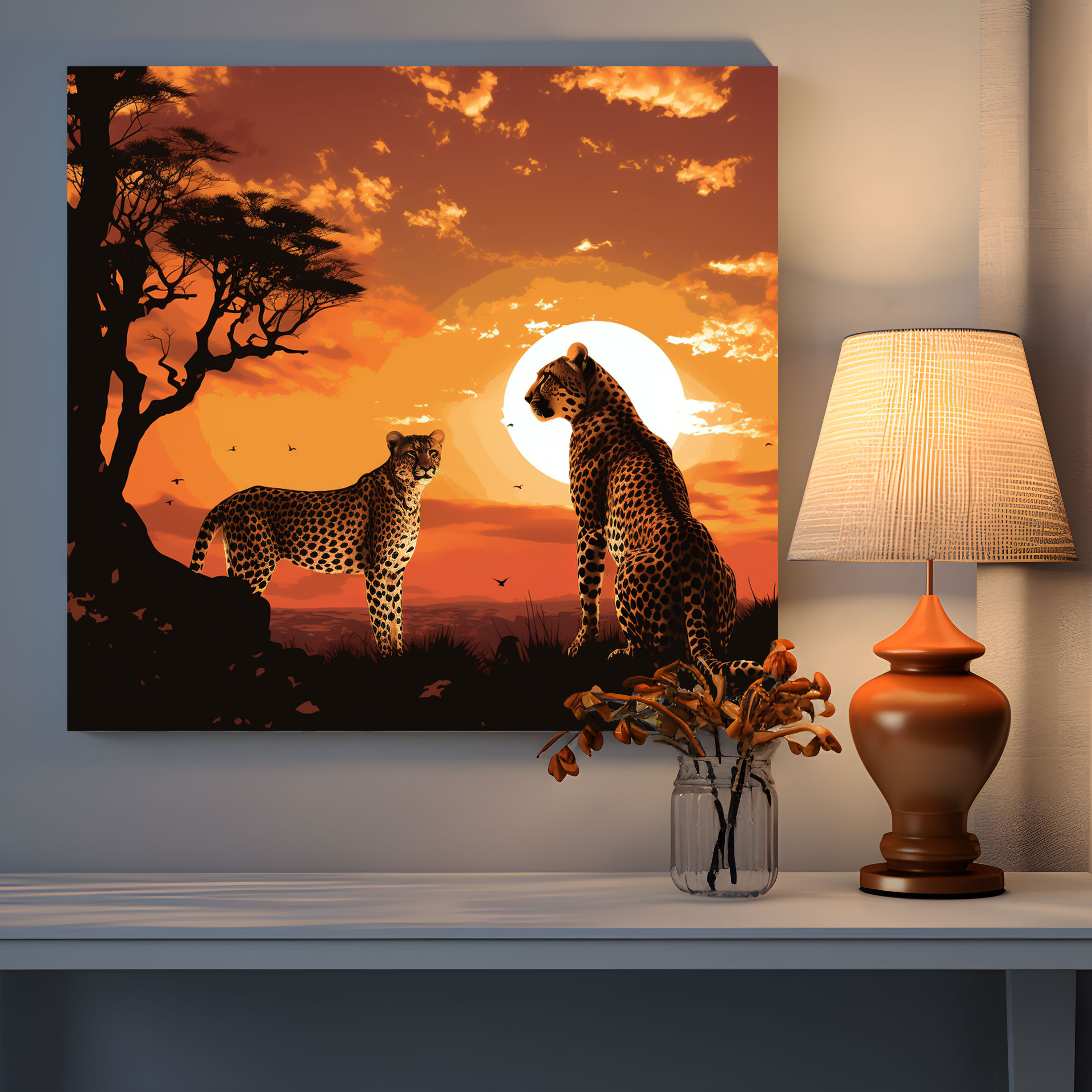 Cheetah Wall Art - Silhouette Cheetah Canvas Print - Cheetah, Cheetah, Sunset Sky, Wall Art