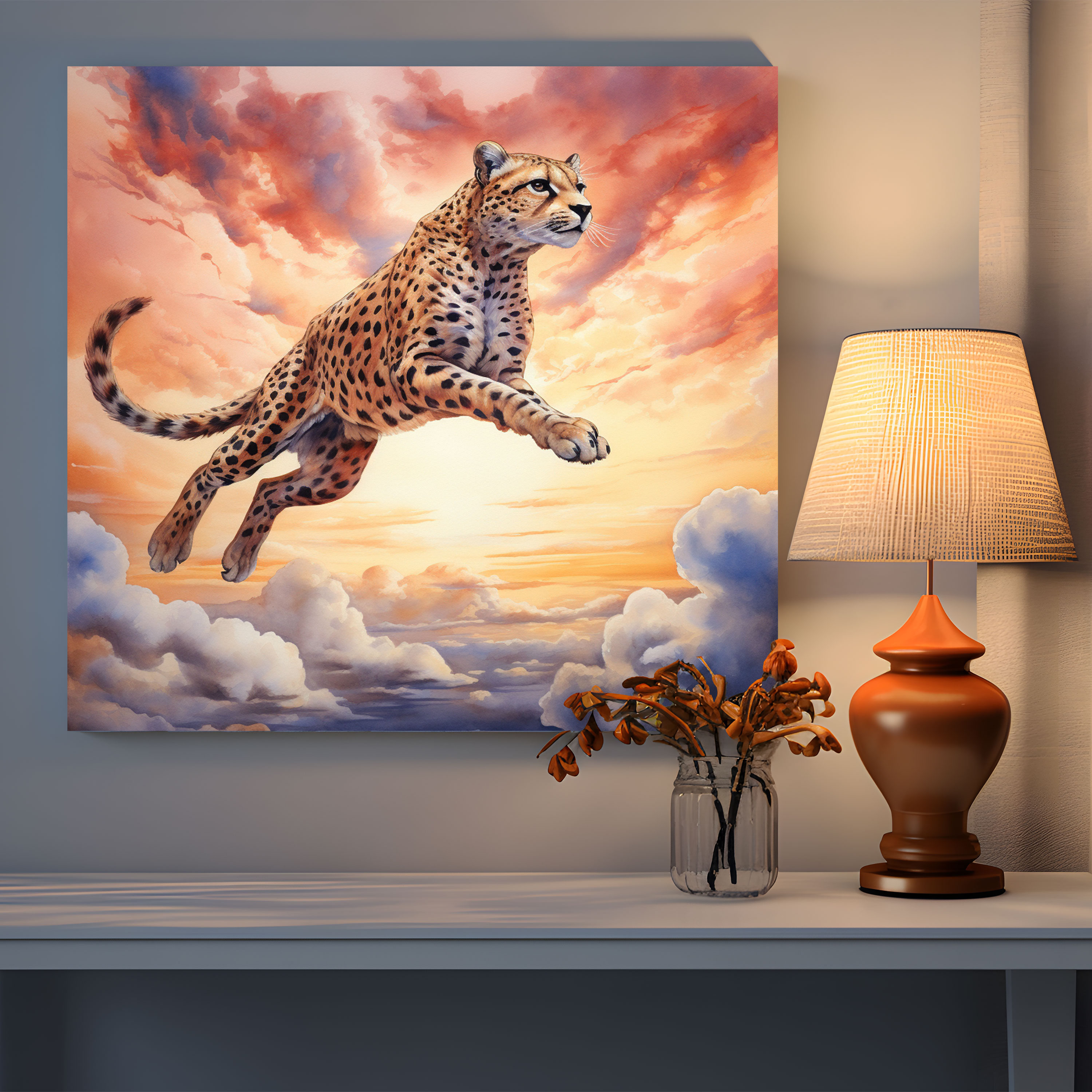 Cheetah Canvas Print - Dreamy Sunset - Cheetah, Cheetah Wall Decoration, Wall Art, Cheetah Canvas Print
