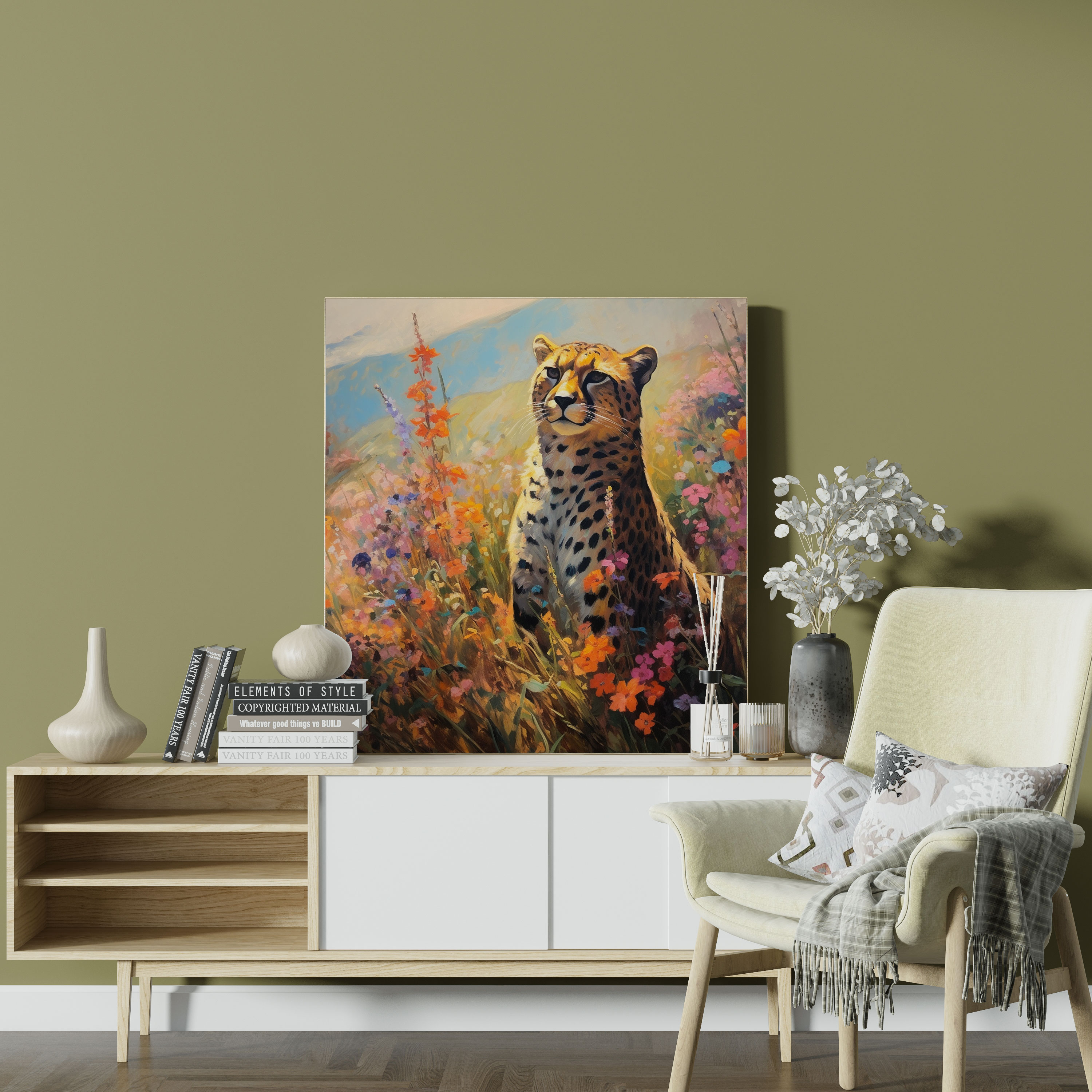 Cheetah Wall Decoration - Colorful Wildflowers - Cheetah, Home Decoration, Cheetah Canvas Print, Canvas Print
