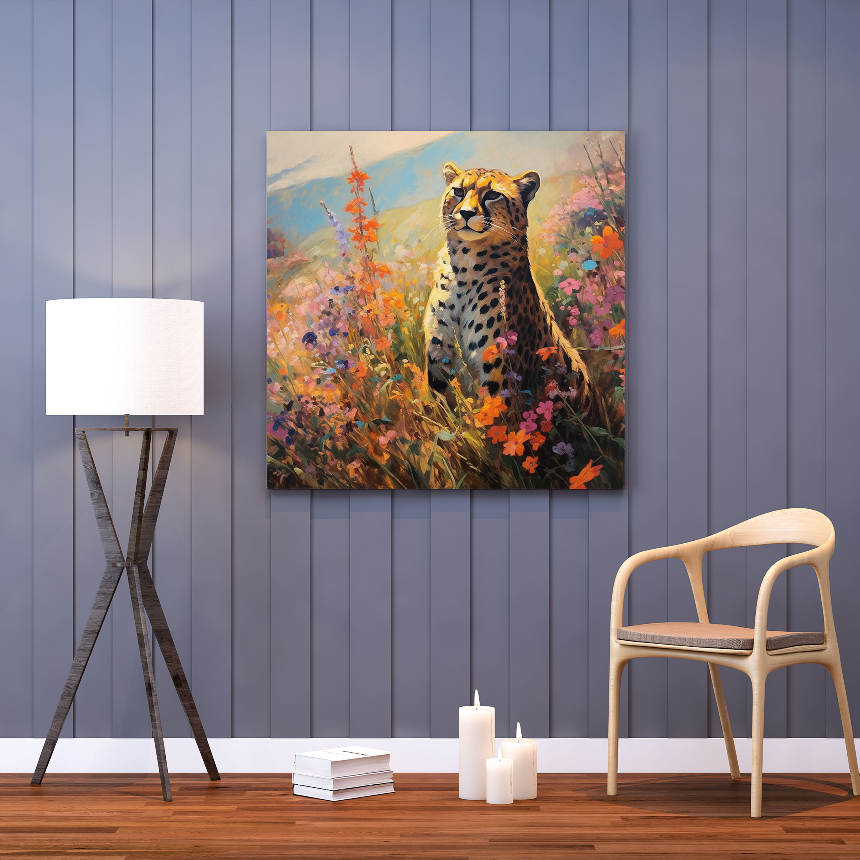 Cheetah Wall Decoration - Colorful Wildflowers - Cheetah, Home Decoration, Cheetah Canvas Print, Canvas Print