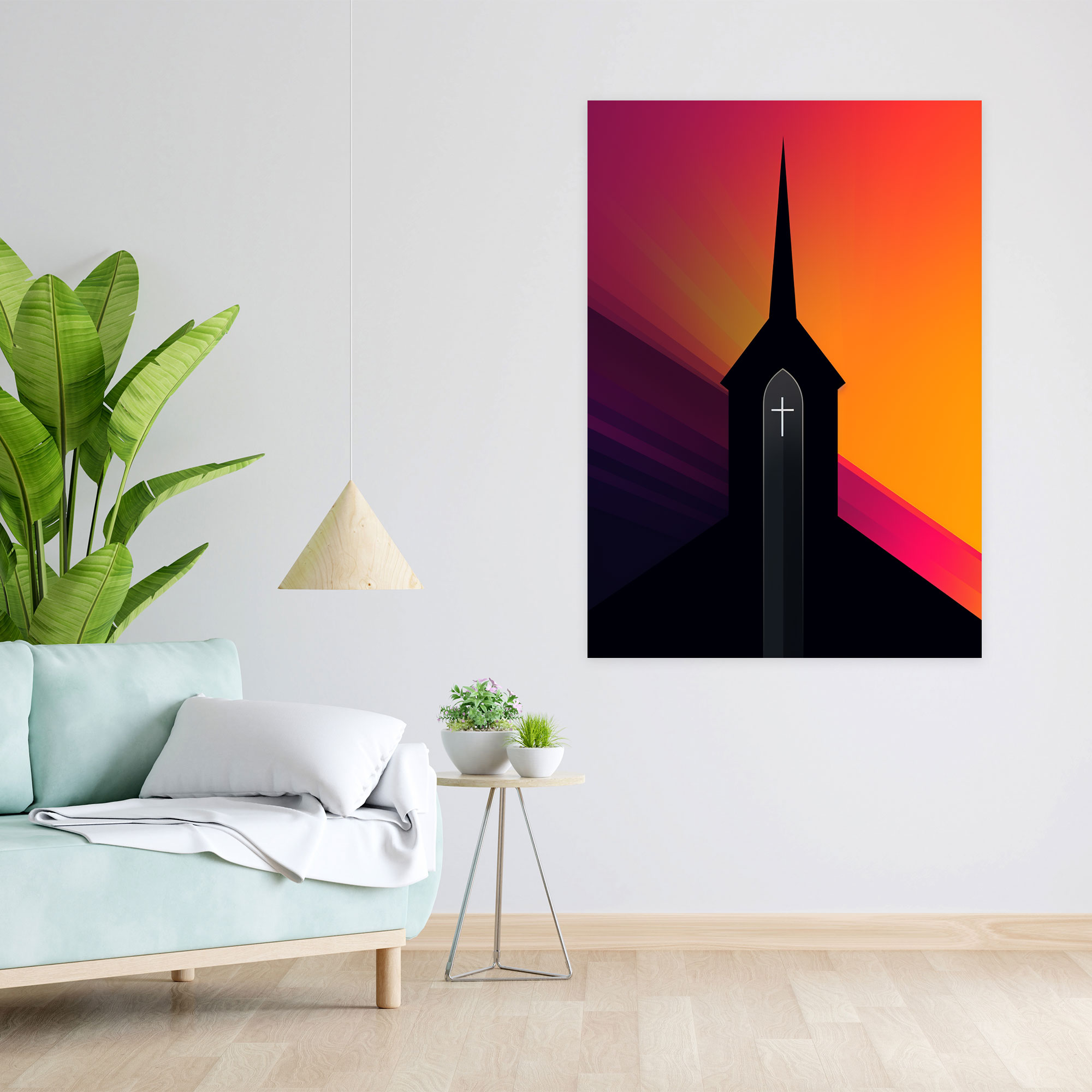 Minimalistic Church Wall Art - Church, Canvas, Clean Lines, Home Decoration
