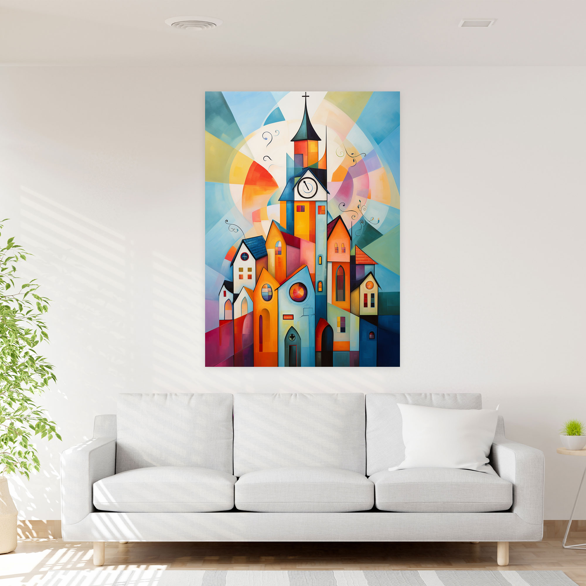 Abstract Church Wall Art - Church, Unique Shapes, Colorful Representation, Patterns