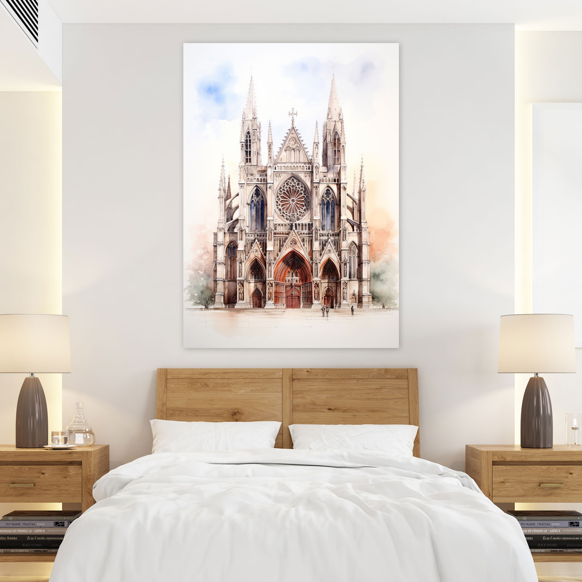 Majestik Katedral Suluboya Duvar Sanatı Kanvas Tablo - Kilise Mimarlık Detayları Ev Dekorasyonu