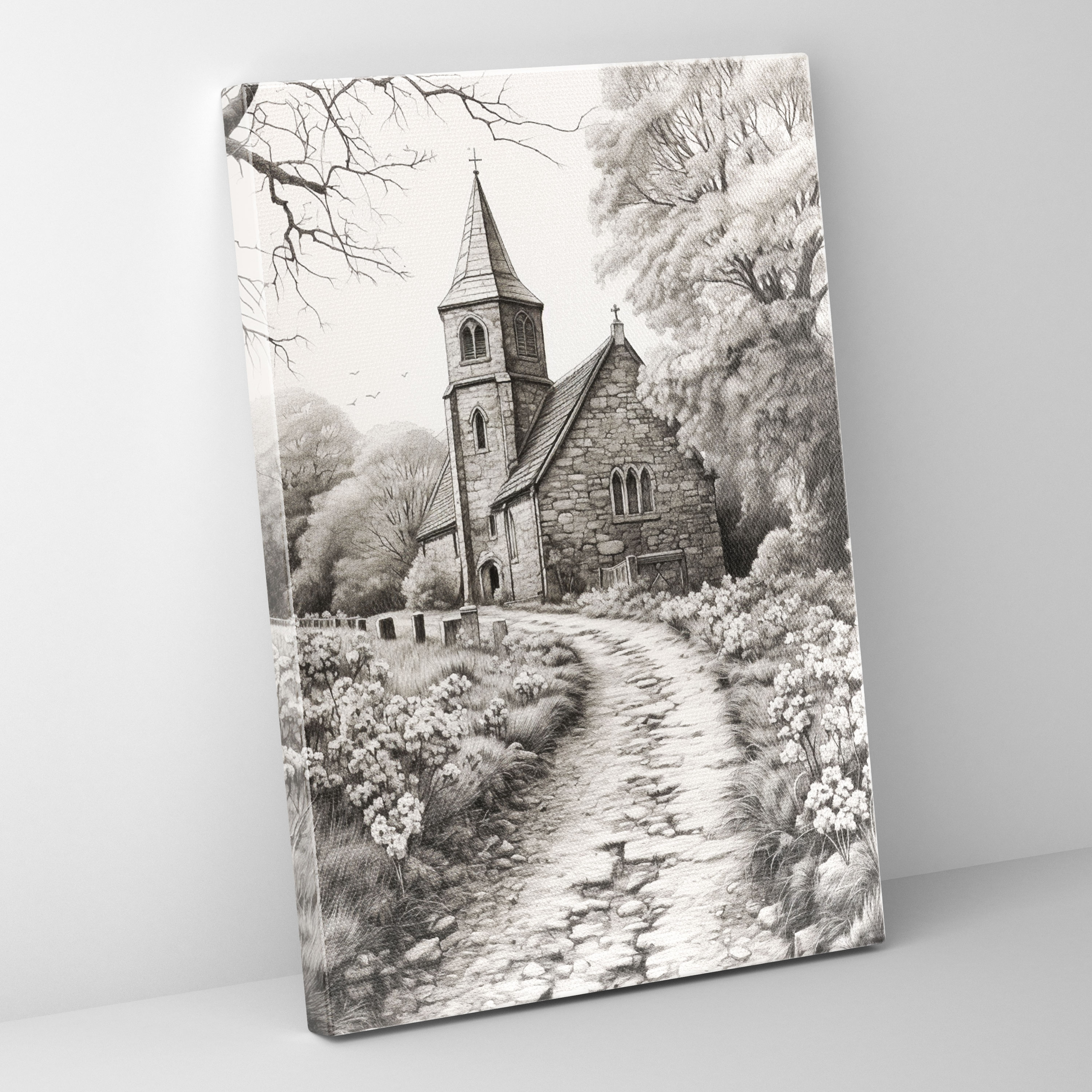 Church Canvas Print - Quaint Village Countryside Wall Art - Church, Church, Canvas, Countryside
