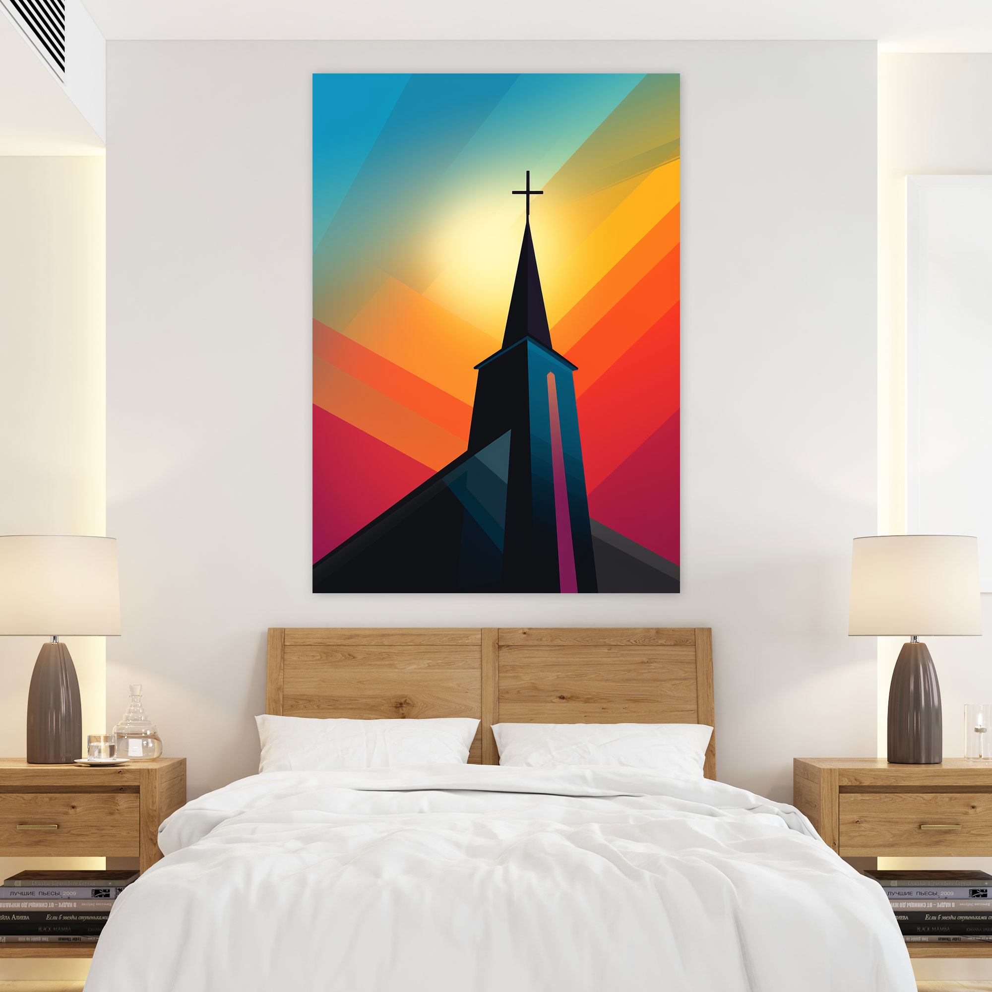 Church Canvas Print - Silhouetted Minimalist Wall Art - Church, Canvas Wall Art, Colorful Abstract Background, Canvas