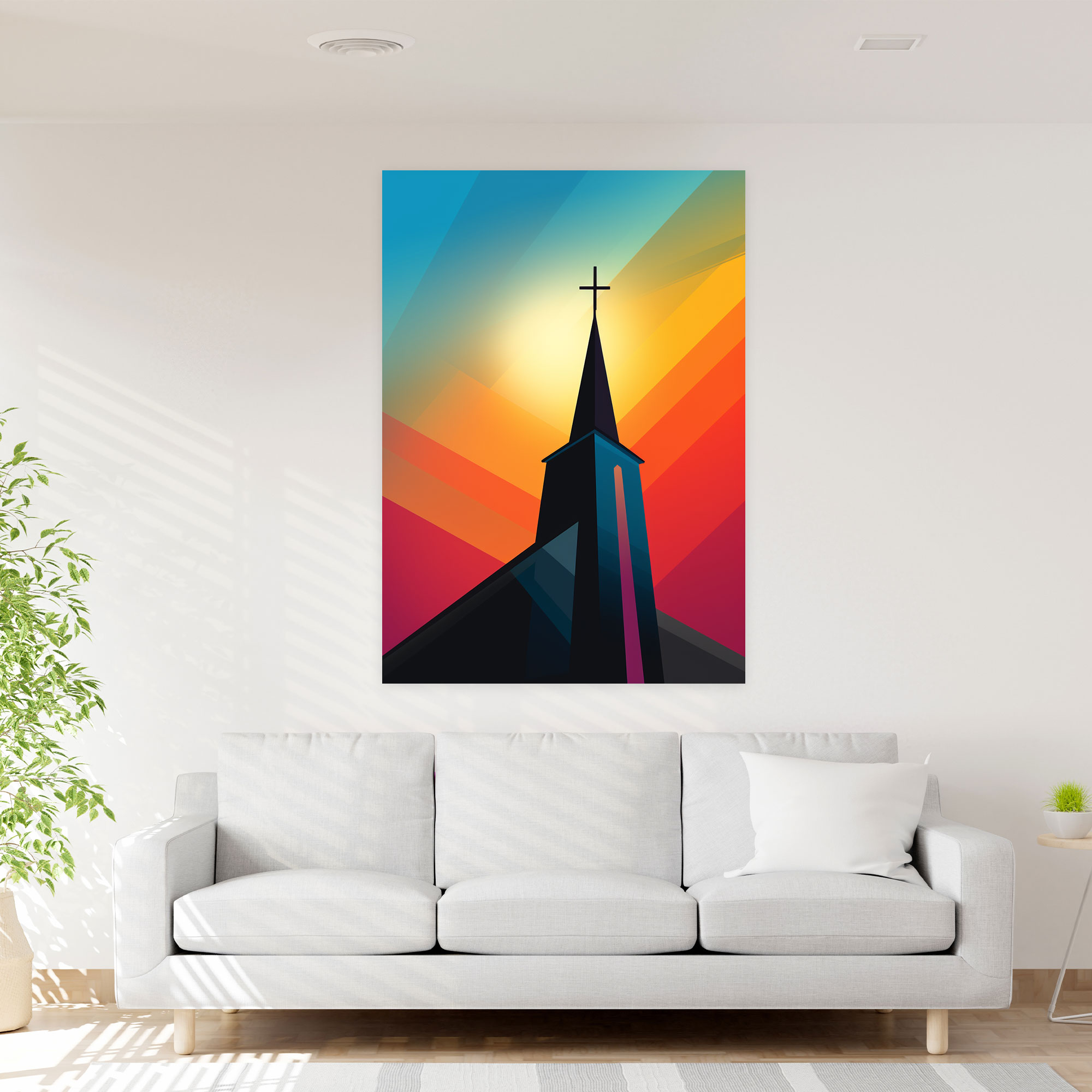 Church Canvas Print - Silhouetted Minimalist Wall Art - Church, Canvas Wall Art, Colorful Abstract Background, Canvas