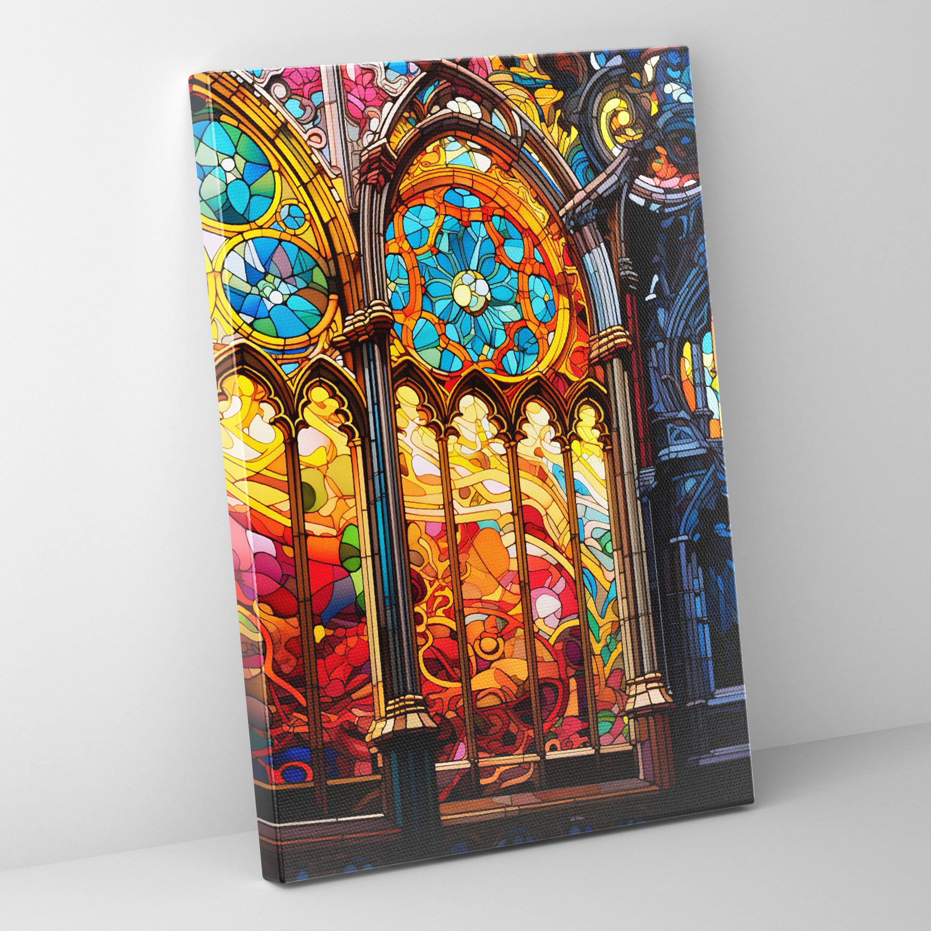 Church Canvas Print - Stained Glass Window Close-Up Wall Decoration - Church, Realistic Oil Painting, Wall Decoration, Church