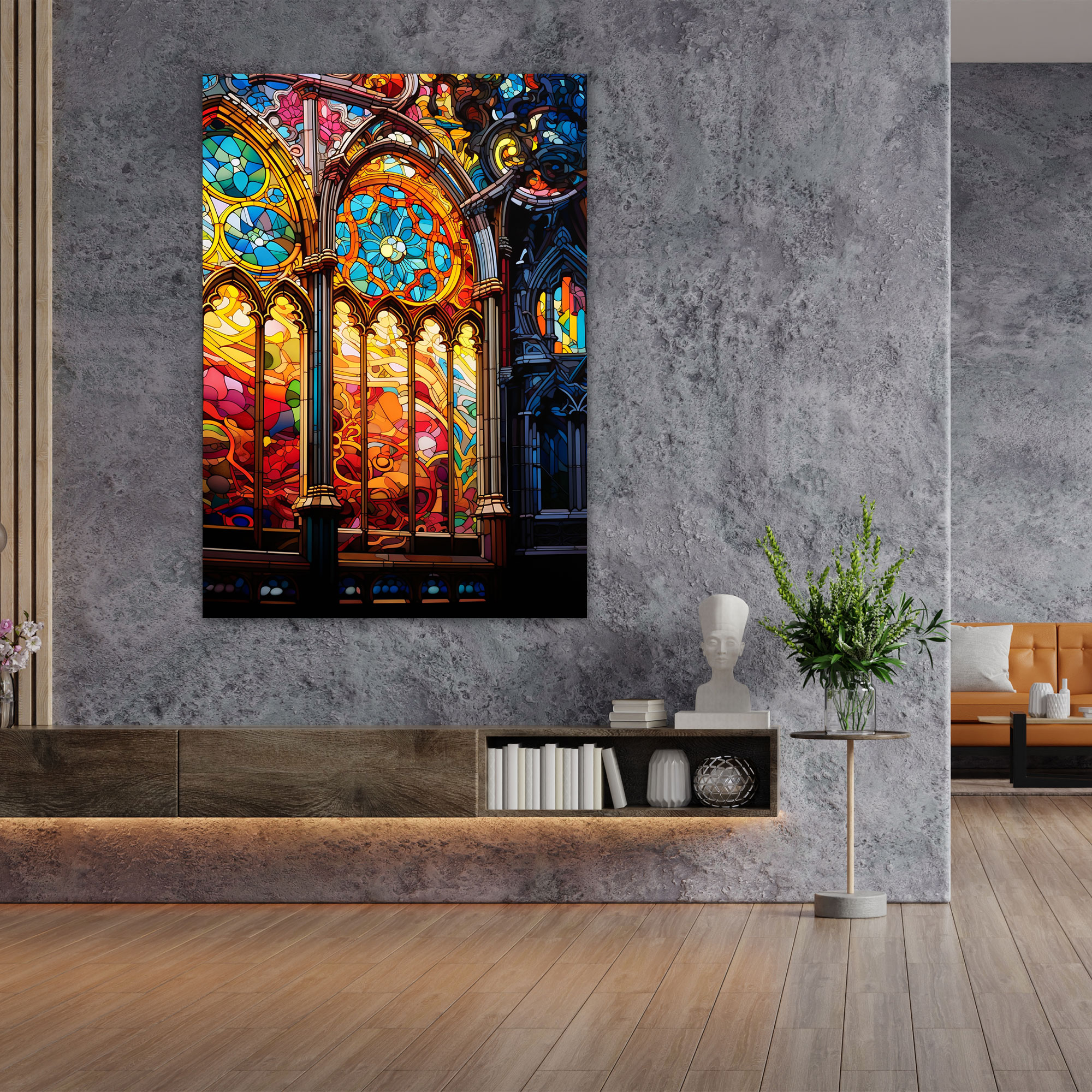 Church Canvas Print - Stained Glass Window Close-Up Wall Decoration - Church, Realistic Oil Painting, Wall Decoration, Church