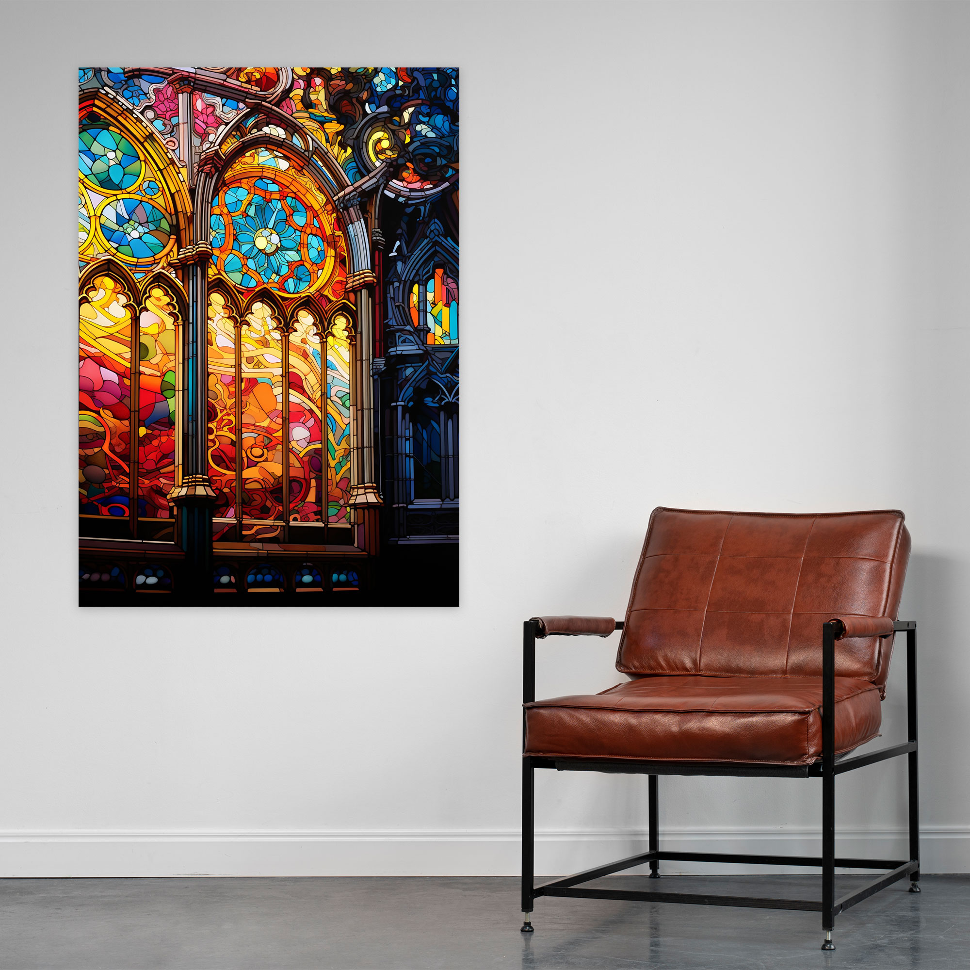 Church Canvas Print - Stained Glass Window Close-Up Wall Decoration - Church, Realistic Oil Painting, Wall Decoration, Church