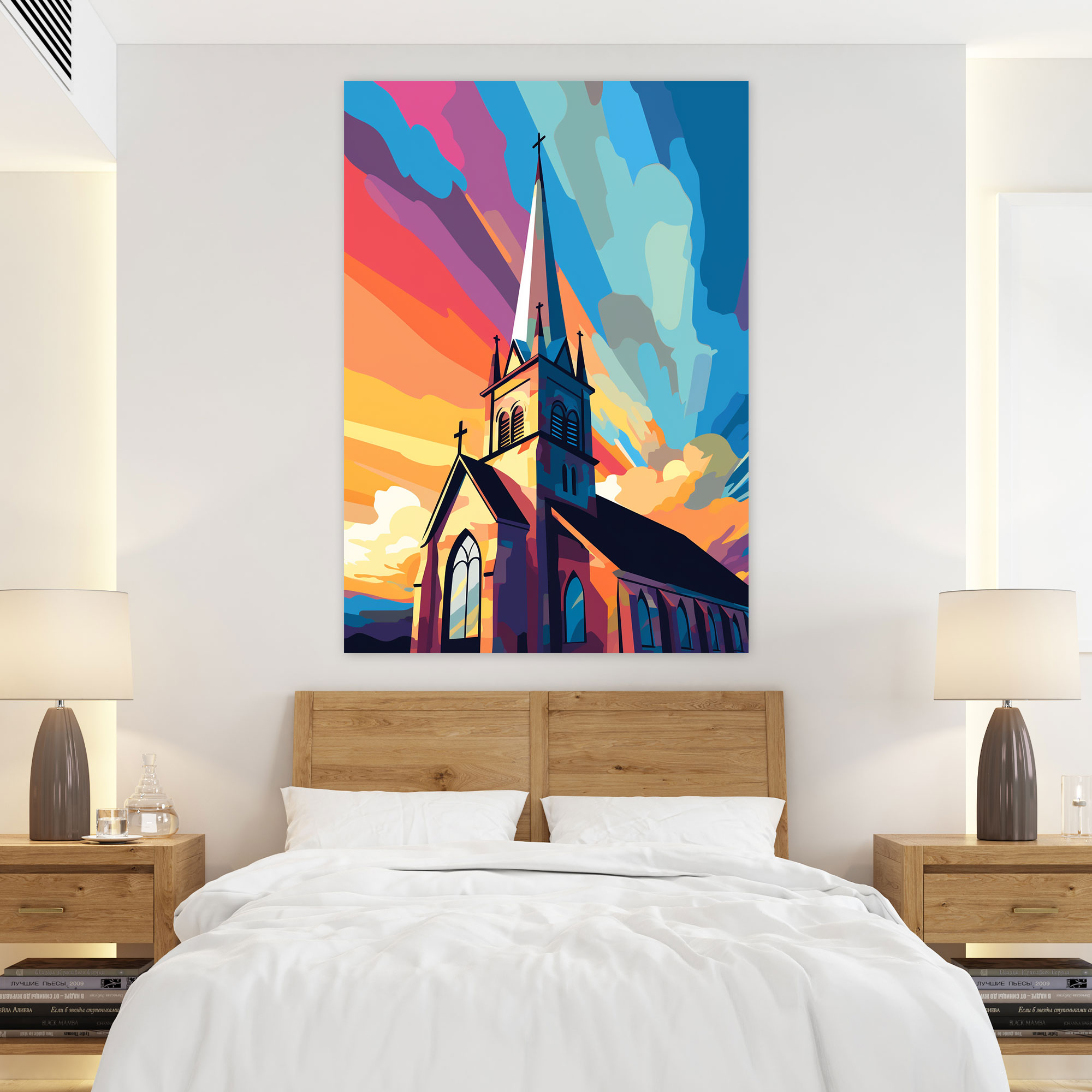 Church Canvas Print - Pop Art Style Spire Wall Art - Church, Canvas, Vibrant Colors, Wall Decoration