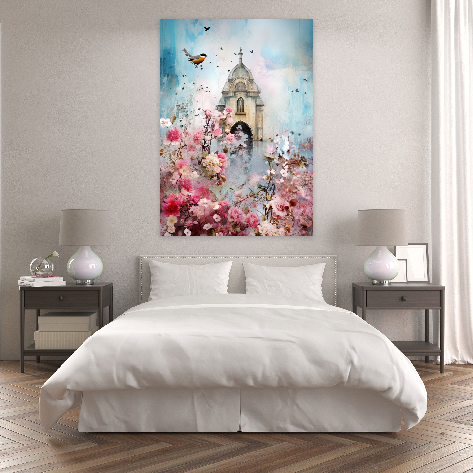 Floral Church Canvas Print - Church, Wall Decoration, Canvas, Flowers